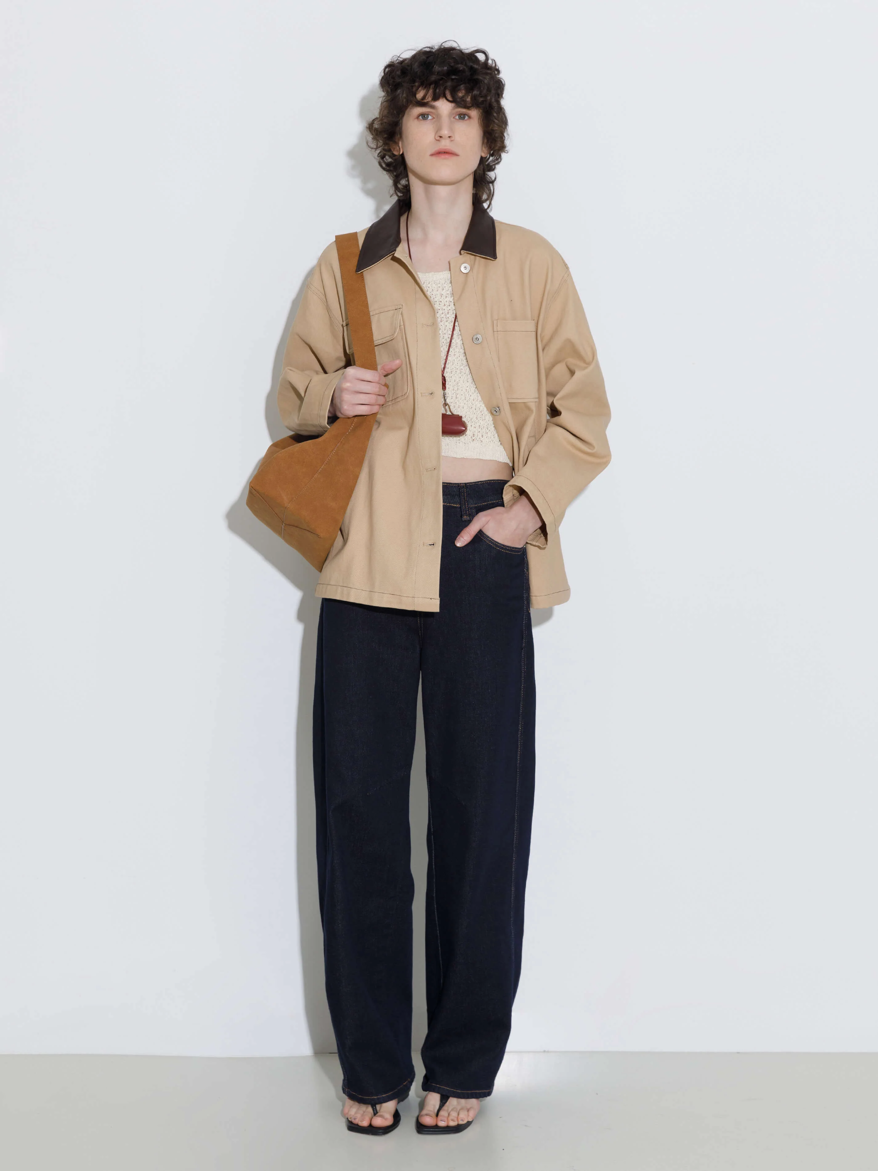 Cotton Loose Lapel Jacket with Asymmetric Pockets - Image 5