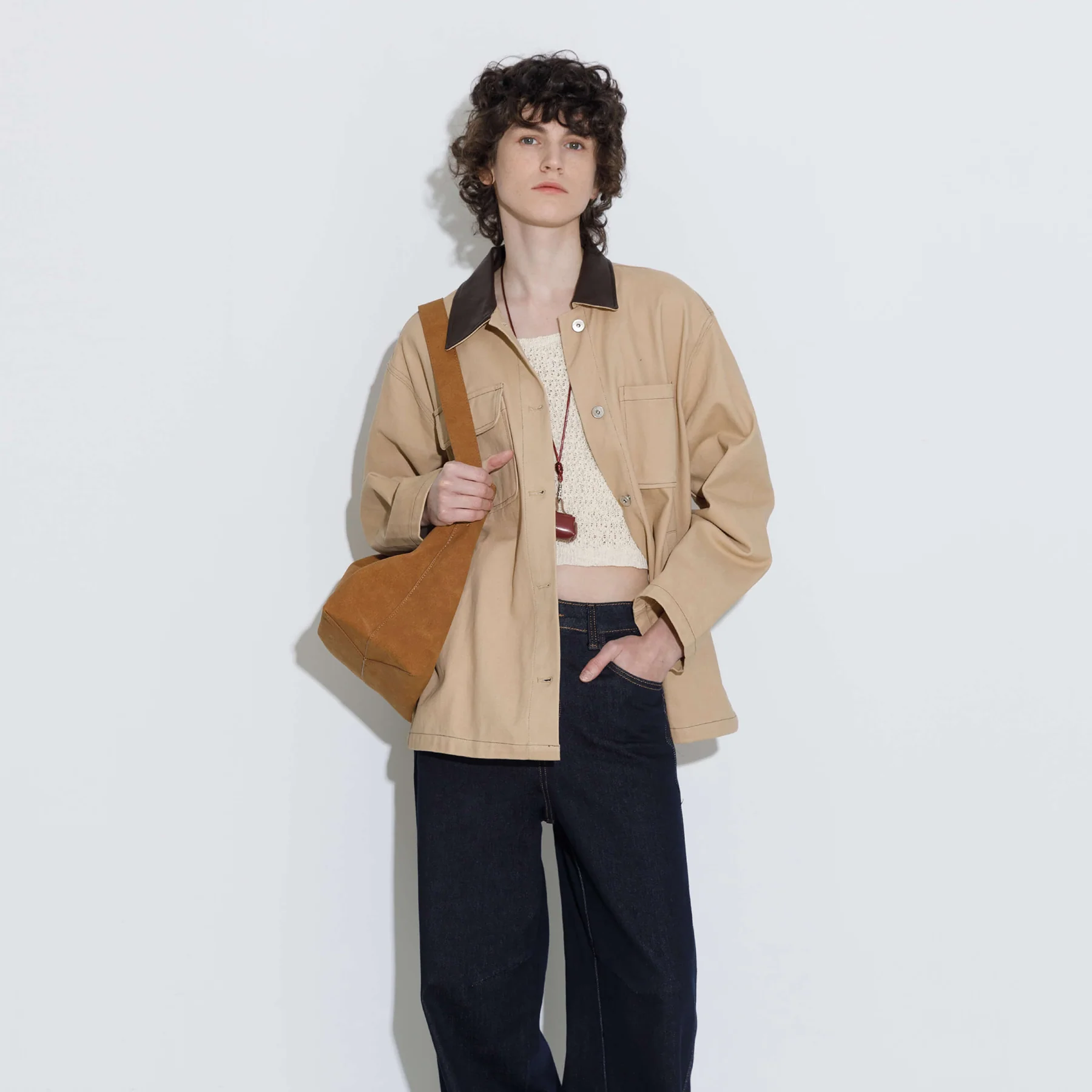Cotton Loose Lapel Jacket with Asymmetric Pockets - Image 7