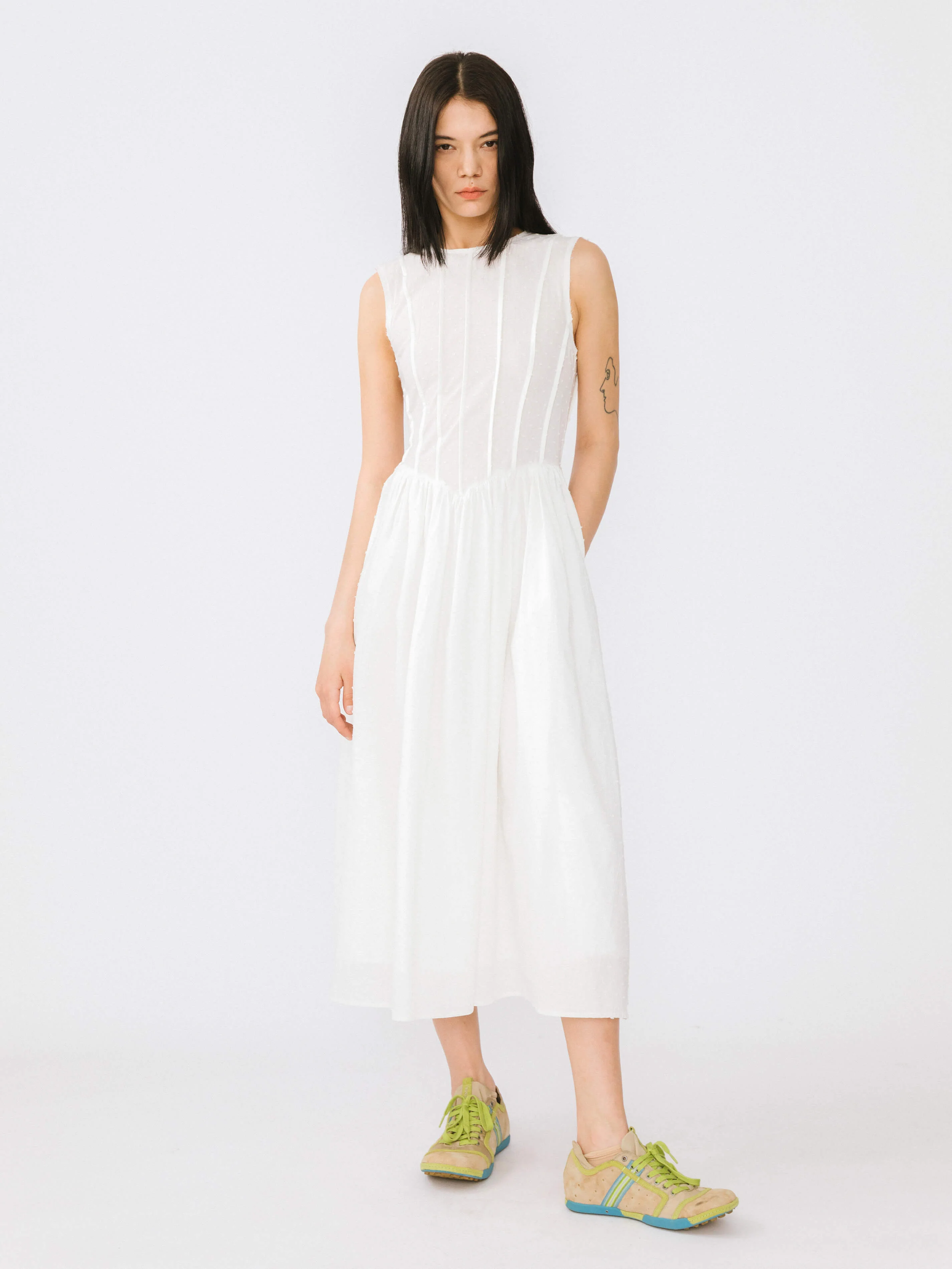 Pure Cotton Sleeveless White Dress - Image 2