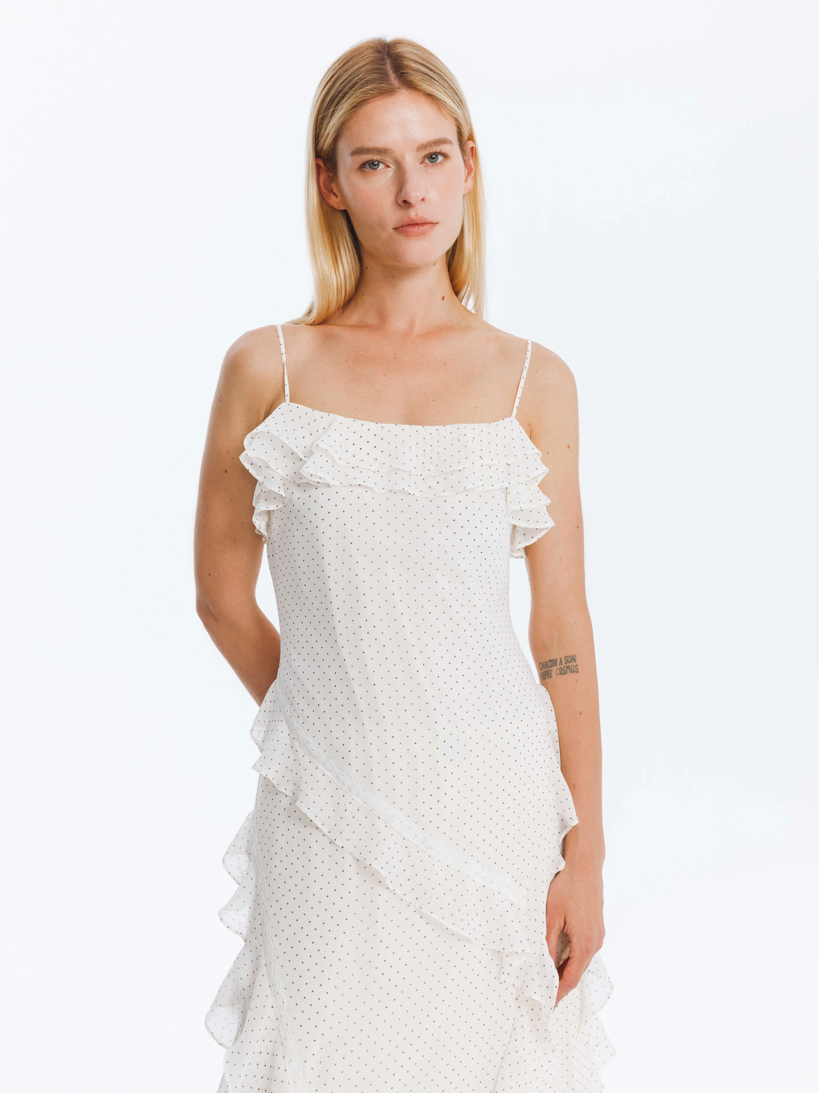 Irregular Ruffled Polka Dot Sling Skirt - Image 3