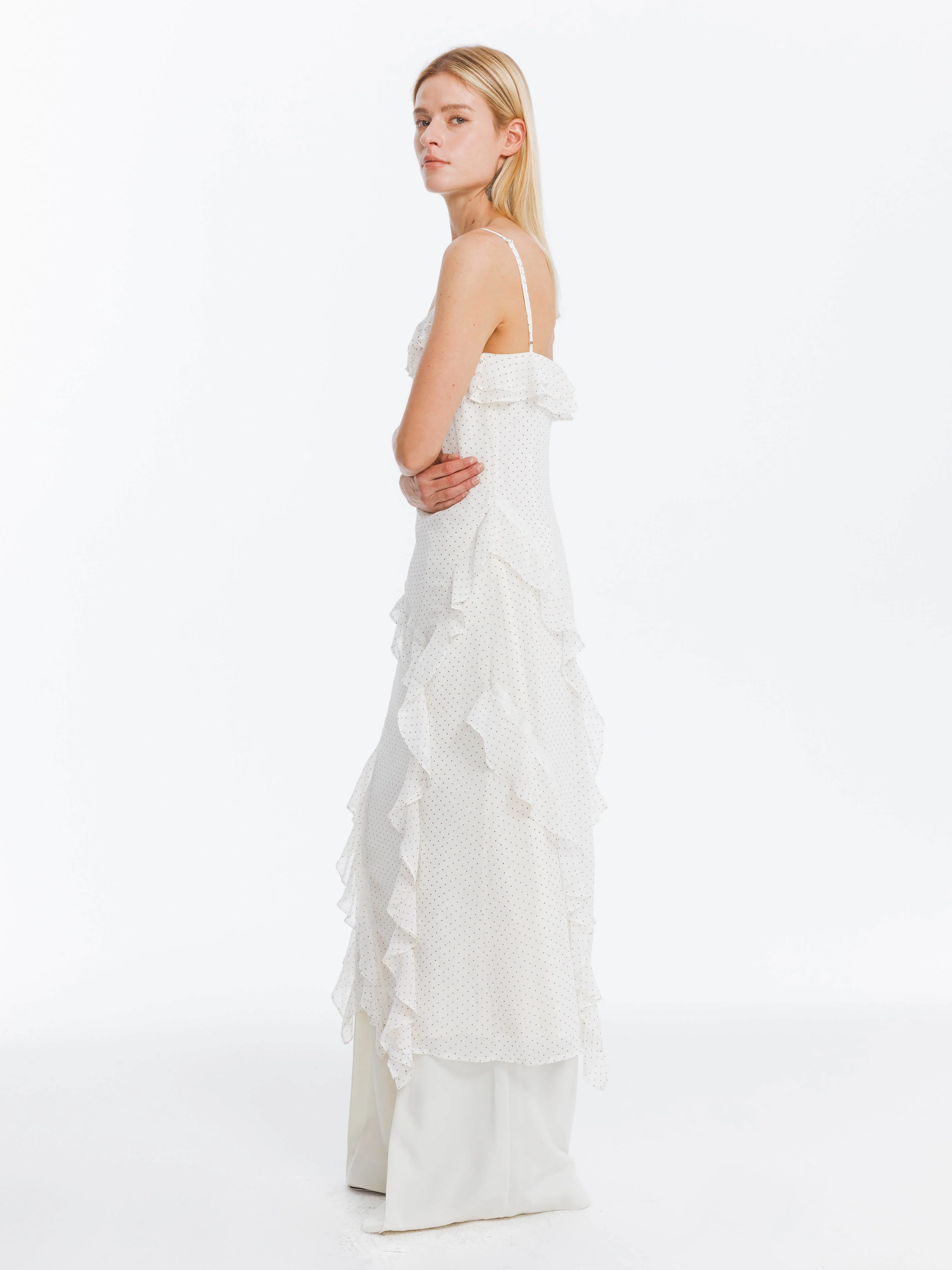 Irregular Ruffled Polka Dot Sling Skirt - Image 5