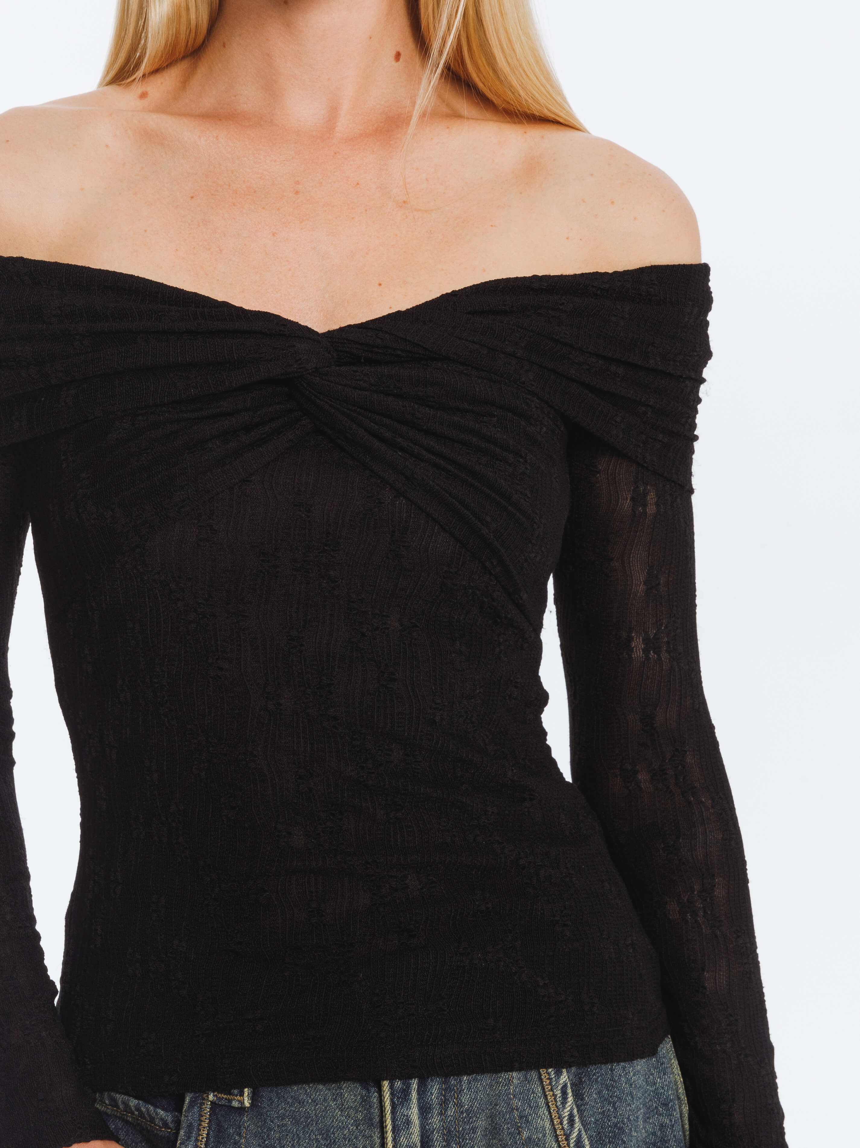 Pleated Off Shoulder Long Sleeves Top - Image 3