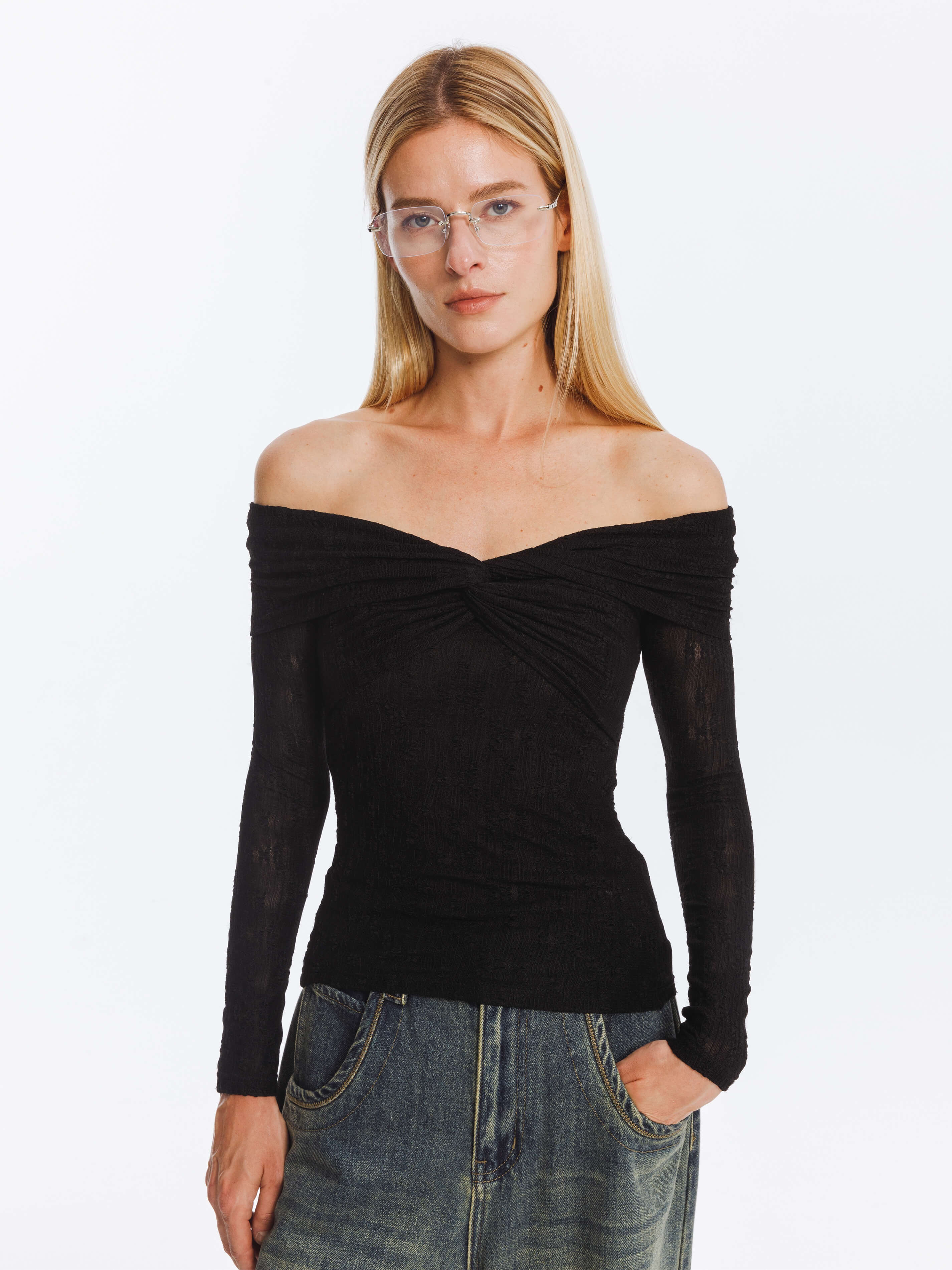 Pleated Off Shoulder Long Sleeves Top - Image 4
