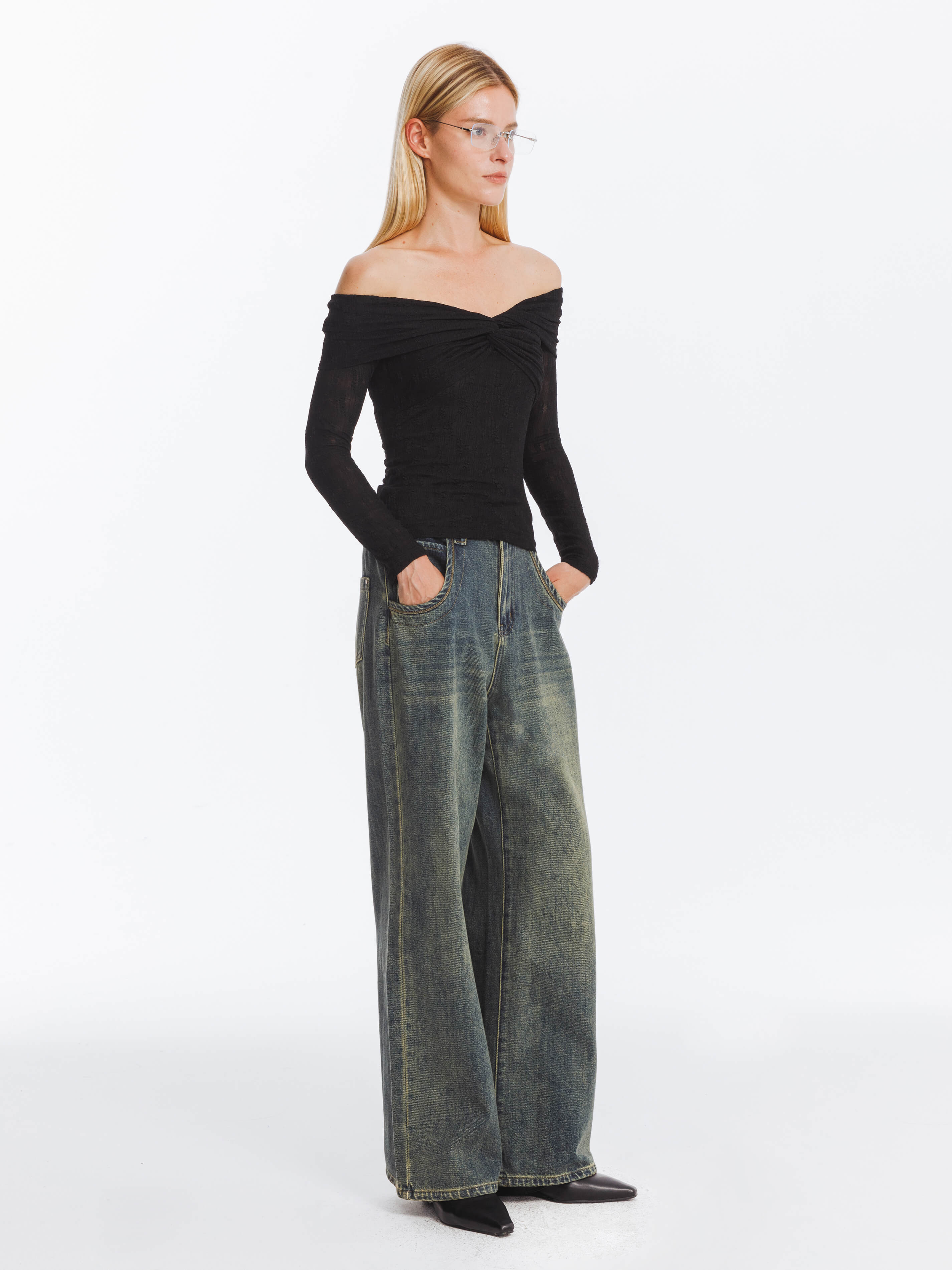 Pleated Off Shoulder Long Sleeves Top - Image 5