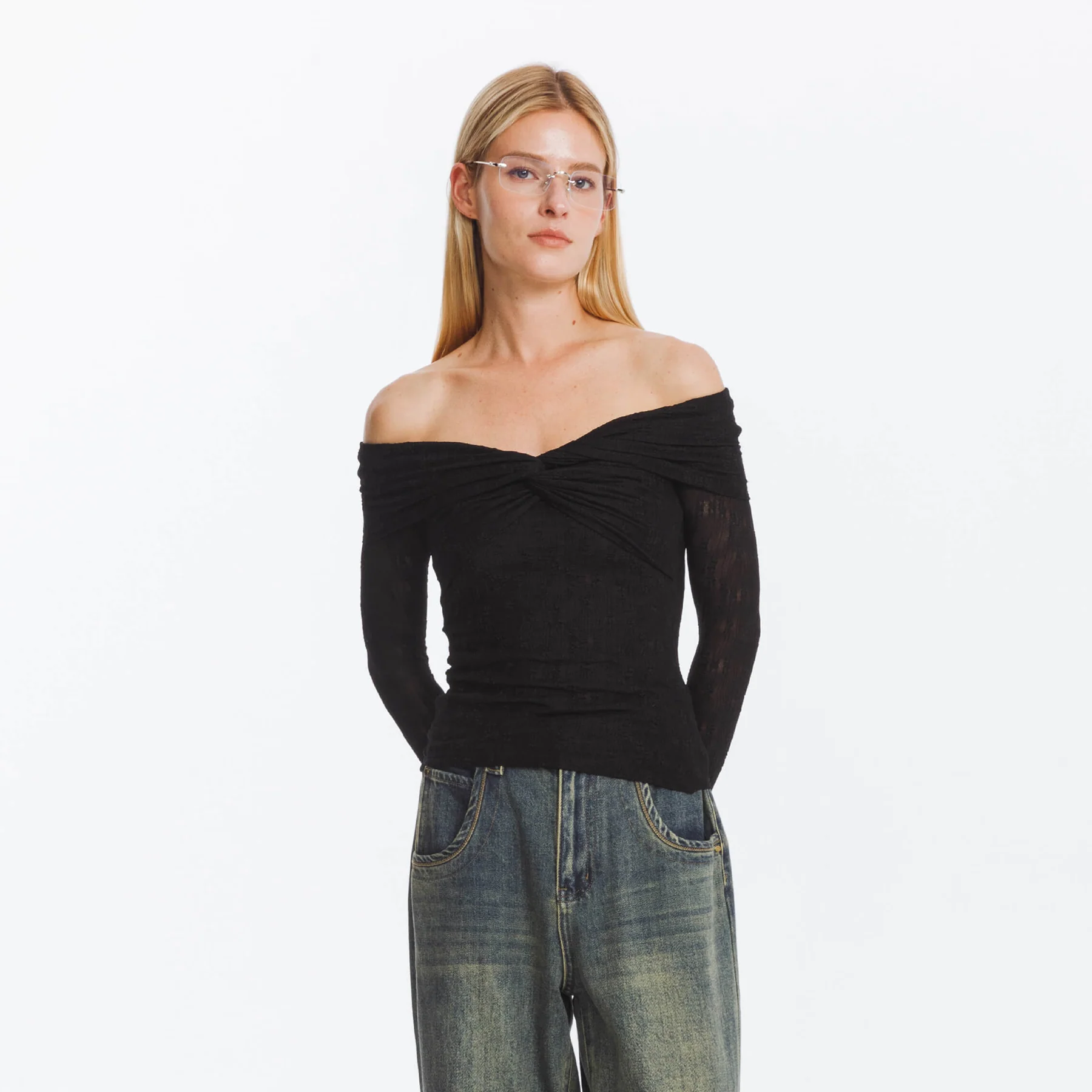 Pleated Off Shoulder Long Sleeves Top - Image 7
