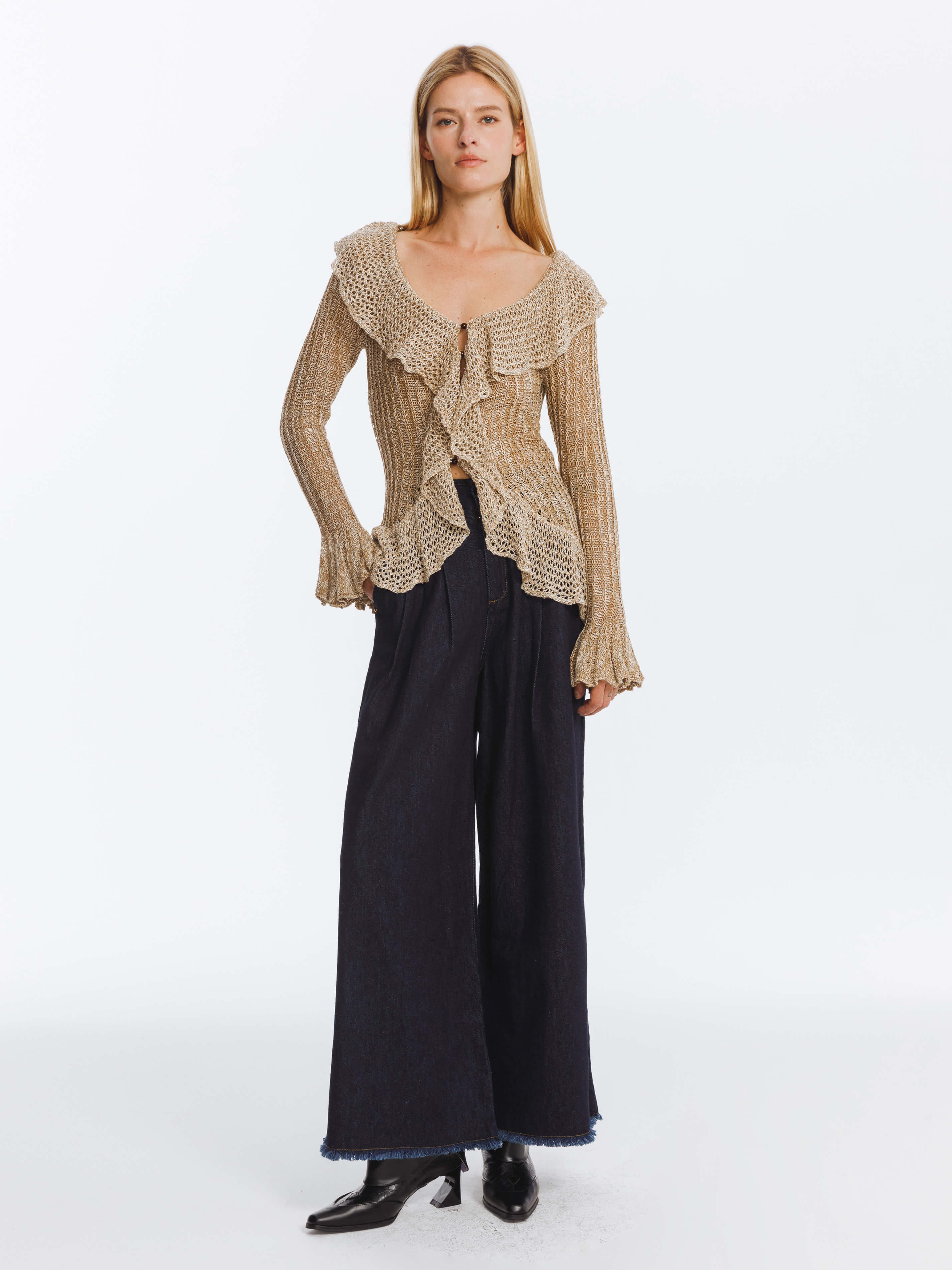 Special Yarn Hollowed Long Sleeves Knit Top - Image 4