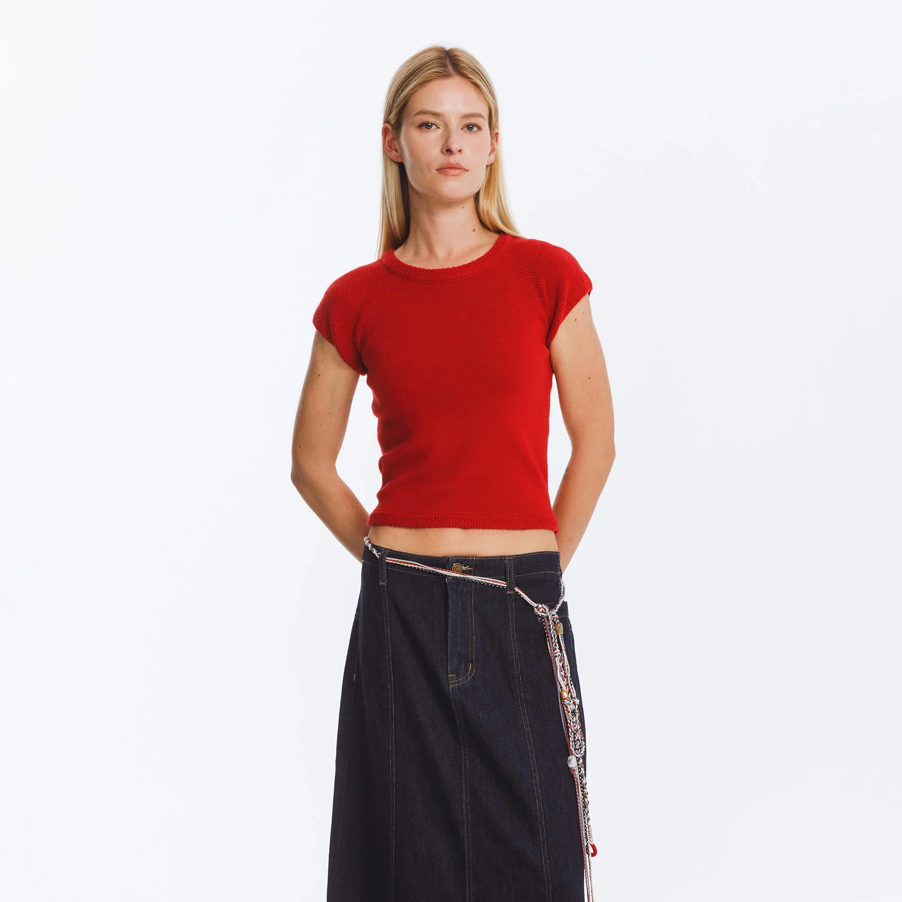 Jacquard Cropped Knit Top with Cashmere Blend - Image 7