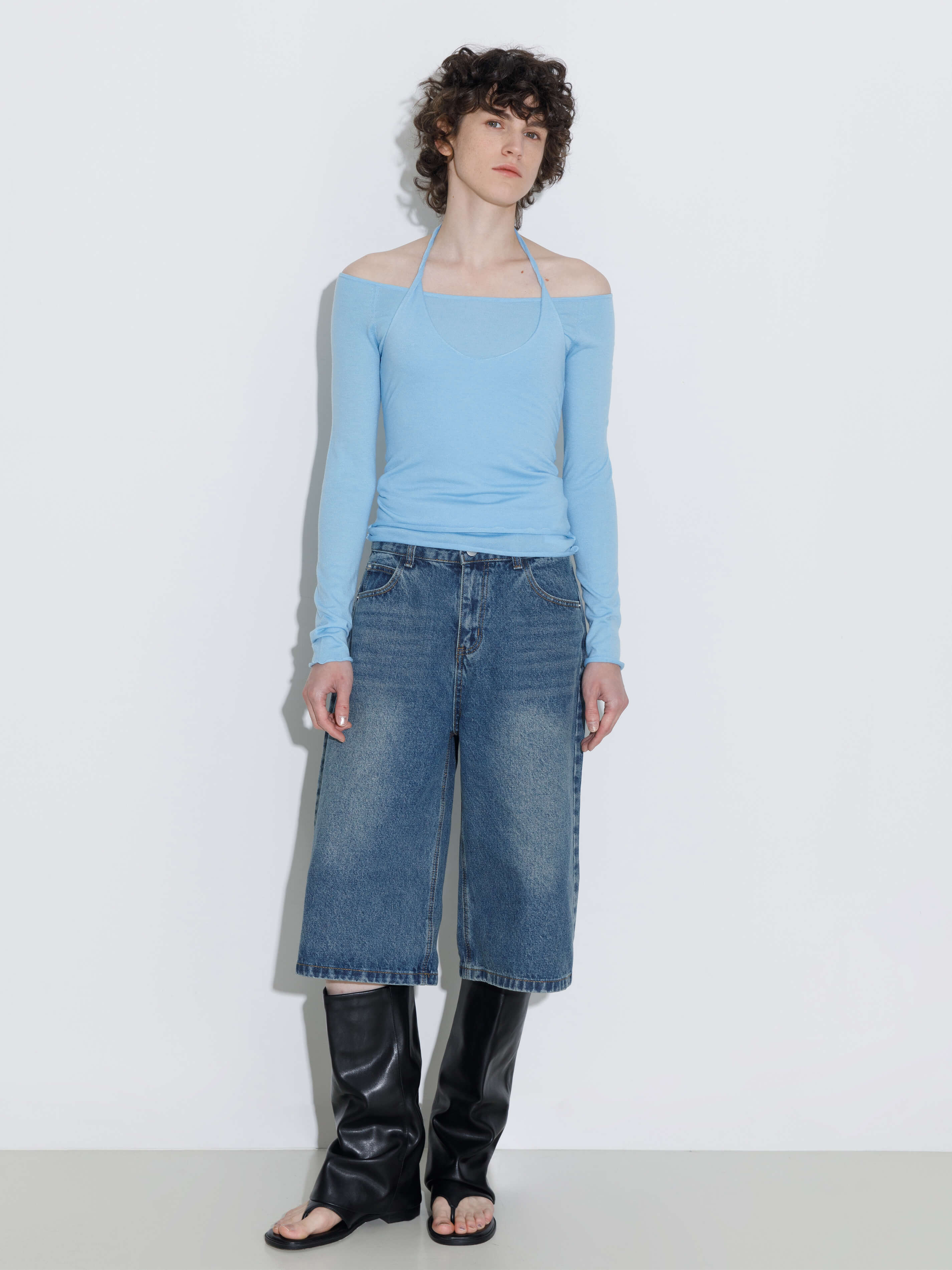 Blue Halter Neck Knit Top with Wool Blend - Image 4