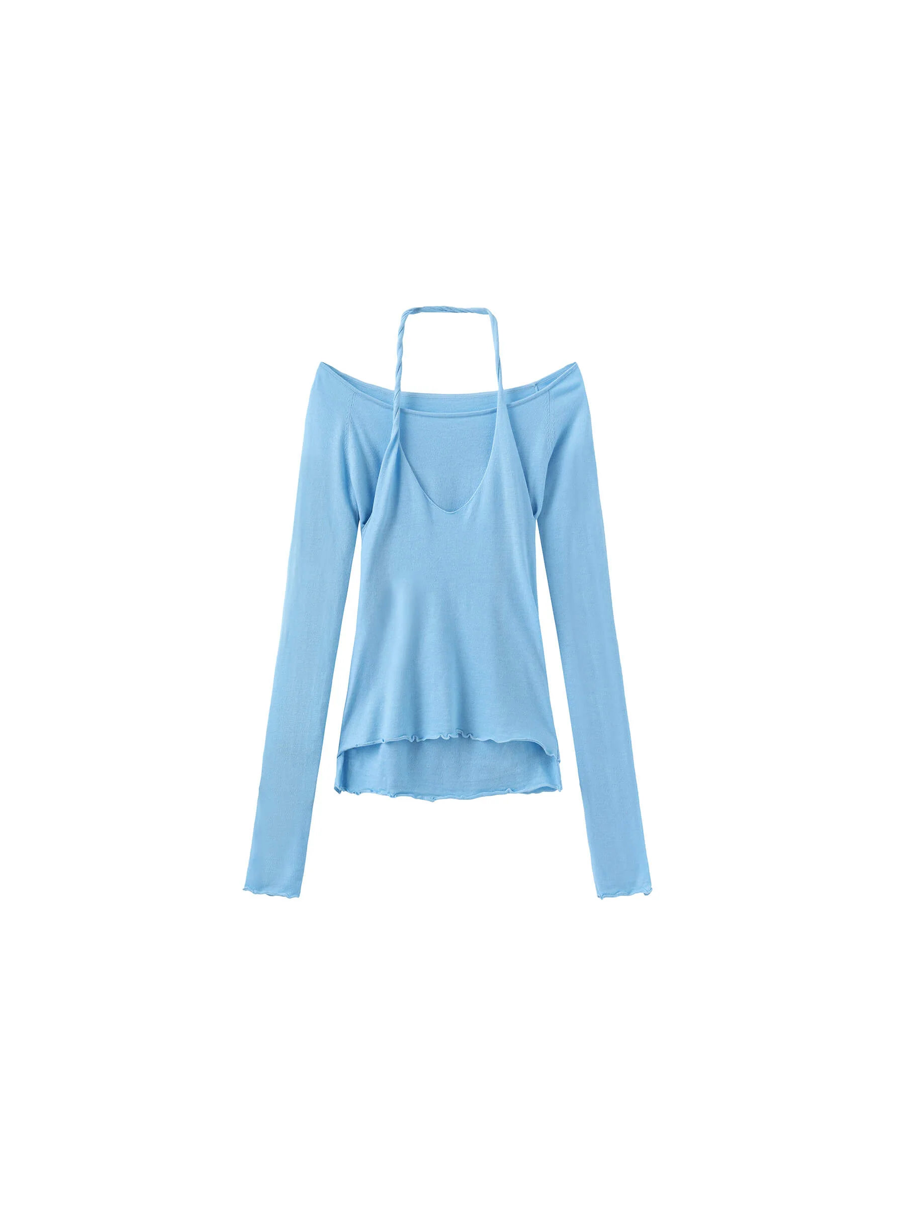 Blue Halter Neck Knit Top with Wool Blend - Image 5