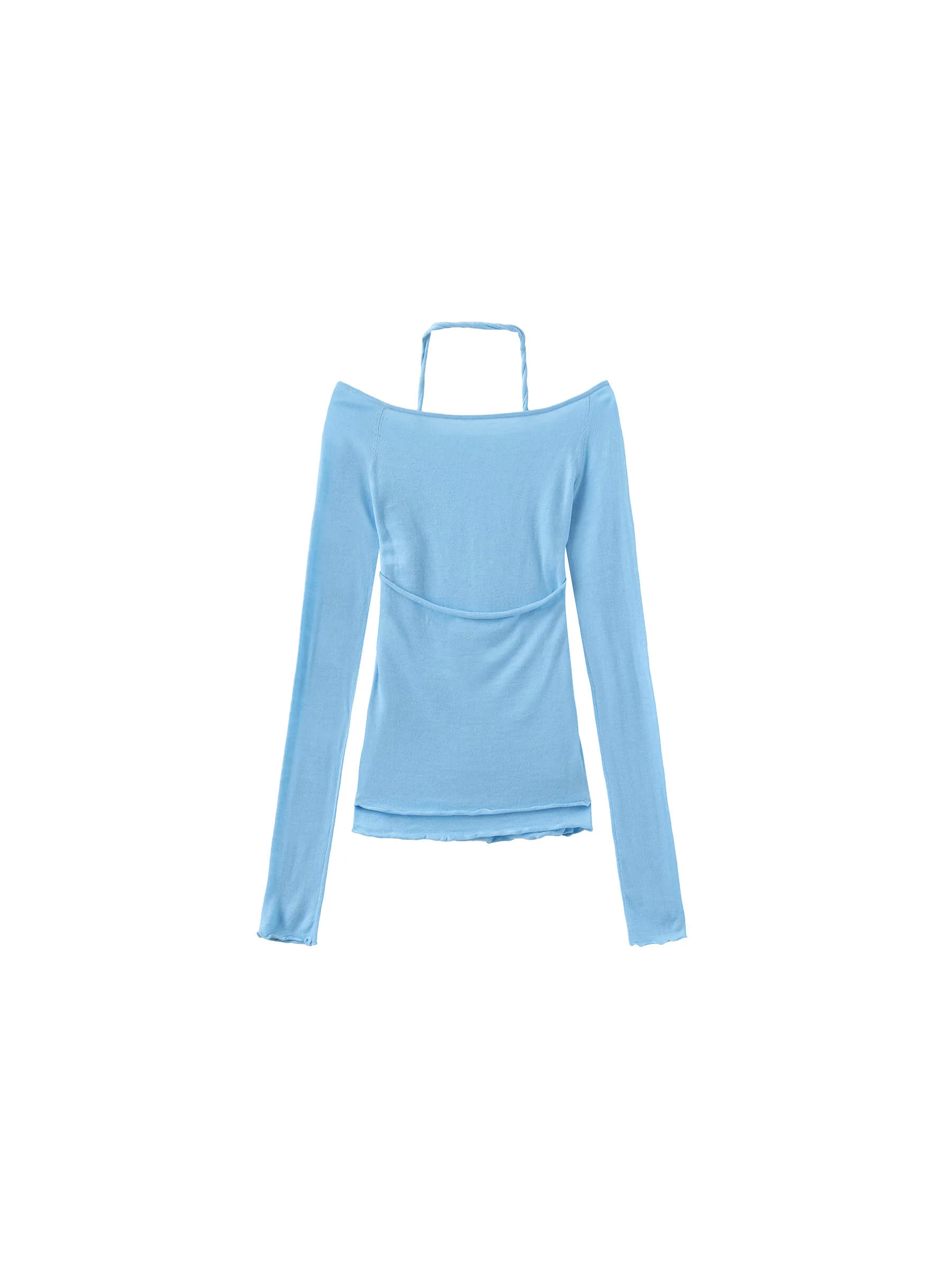 Blue Halter Neck Knit Top with Wool Blend - Image 6