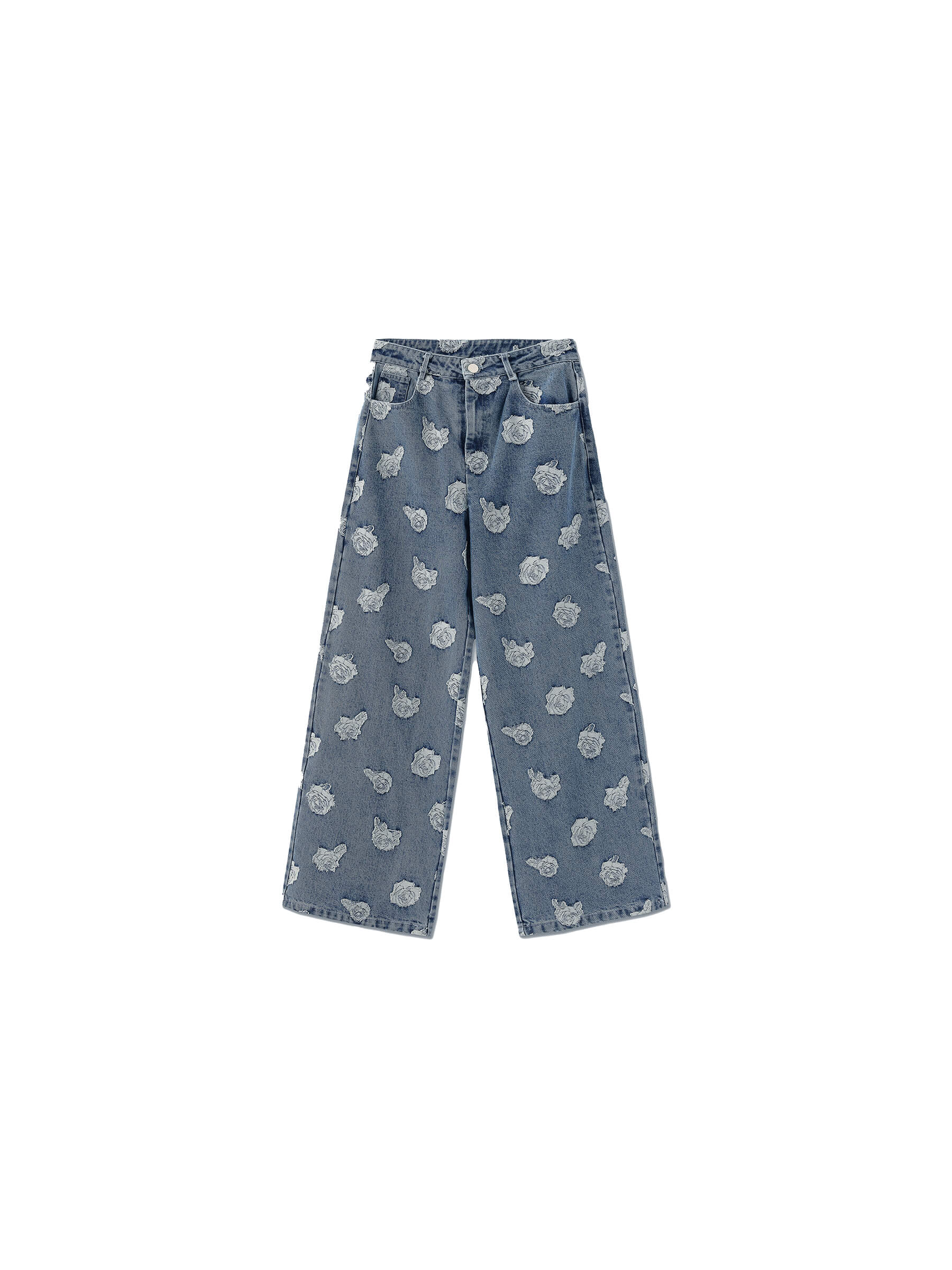 Retro Rose Print Washed Straight Leg Jeans - Image 8