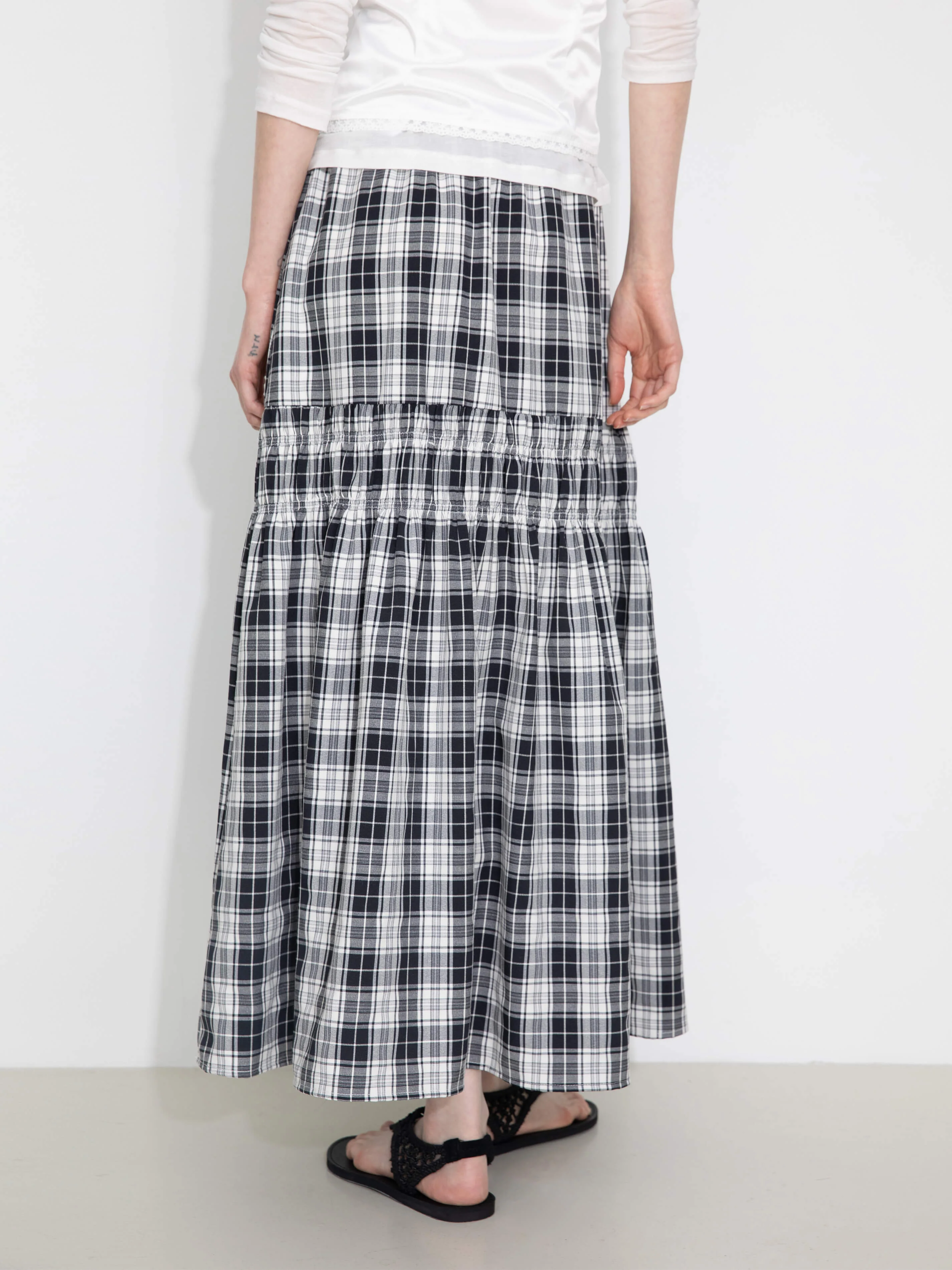 Elastic Drawstring High Waist Checked Skirt - Image 13