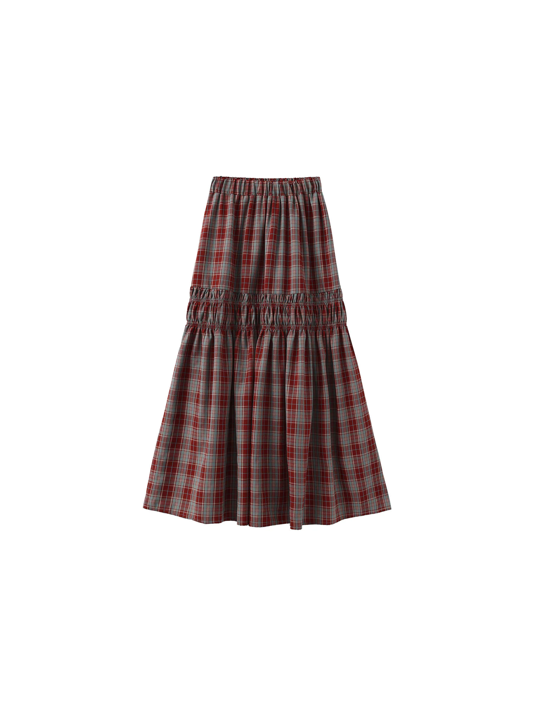 Elastic Drawstring High Waist Checked Skirt - Image 14