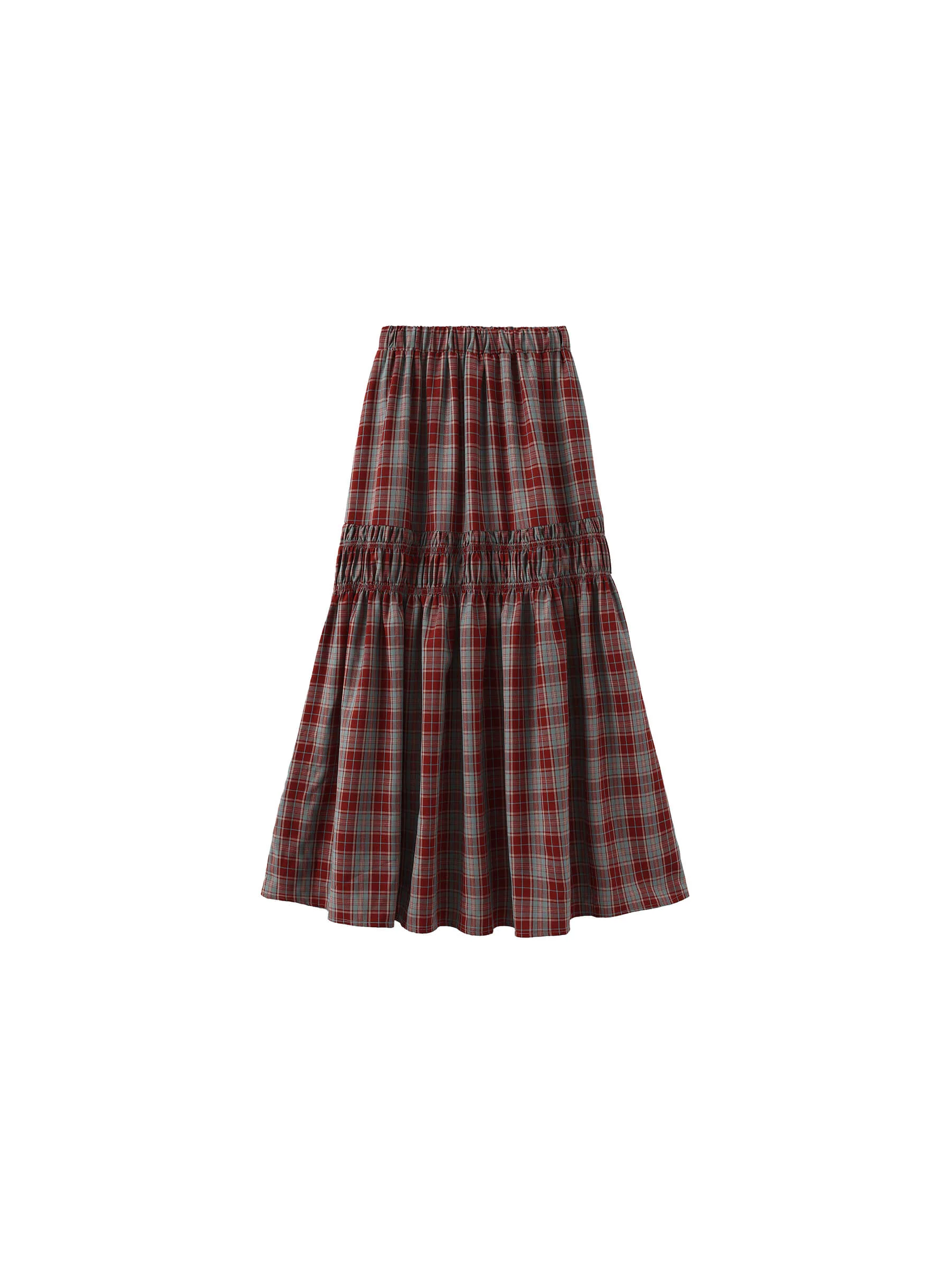 Elastic Drawstring High Waist Checked Skirt - Image 15