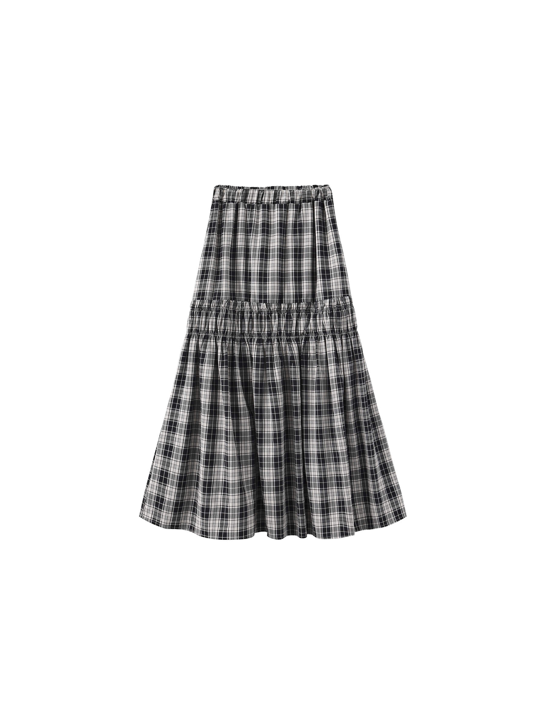 Elastic Drawstring High Waist Checked Skirt - Image 16