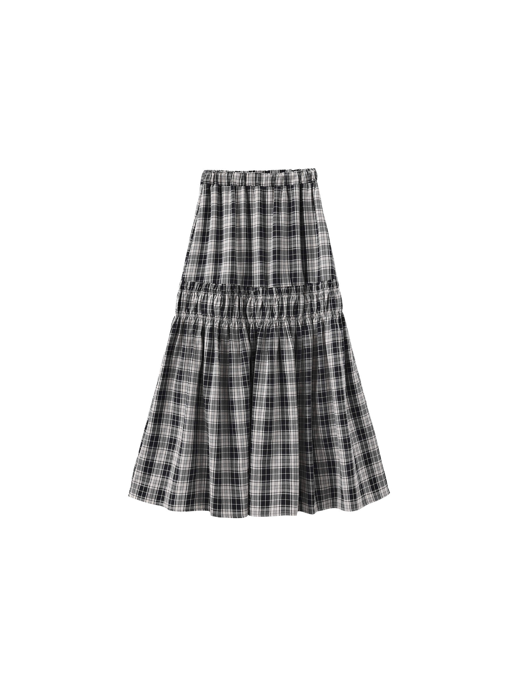 Elastic Drawstring High Waist Checked Skirt - Image 17