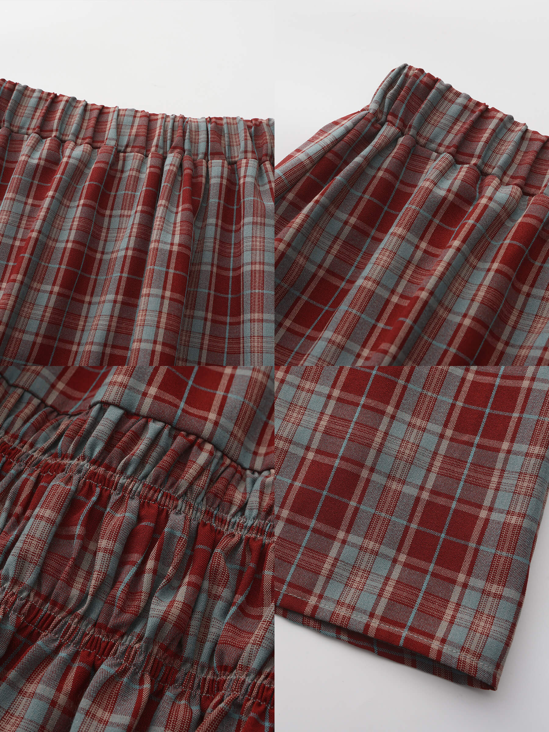 Elastic Drawstring High Waist Checked Skirt - Image 19