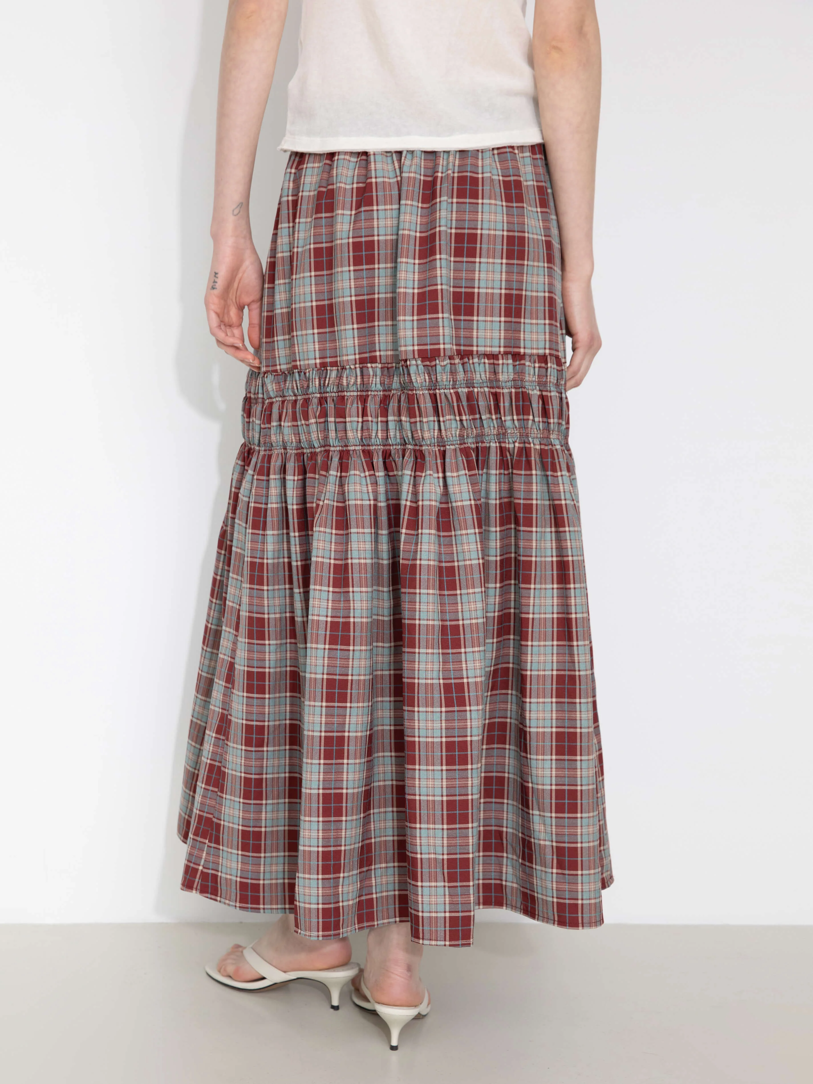 Elastic Drawstring High Waist Checked Skirt - Image 6