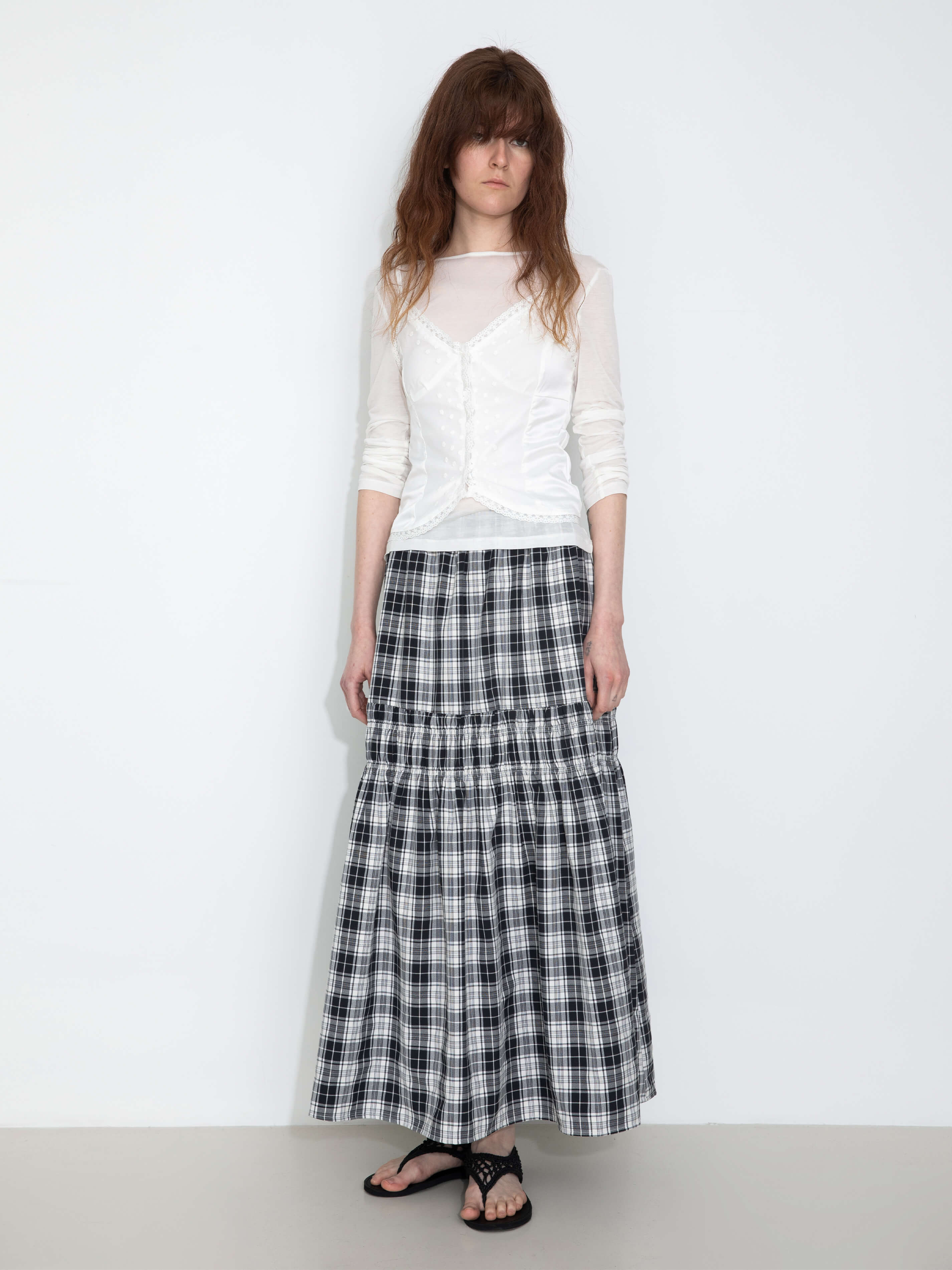 Elastic Drawstring High Waist Checked Skirt - Image 8