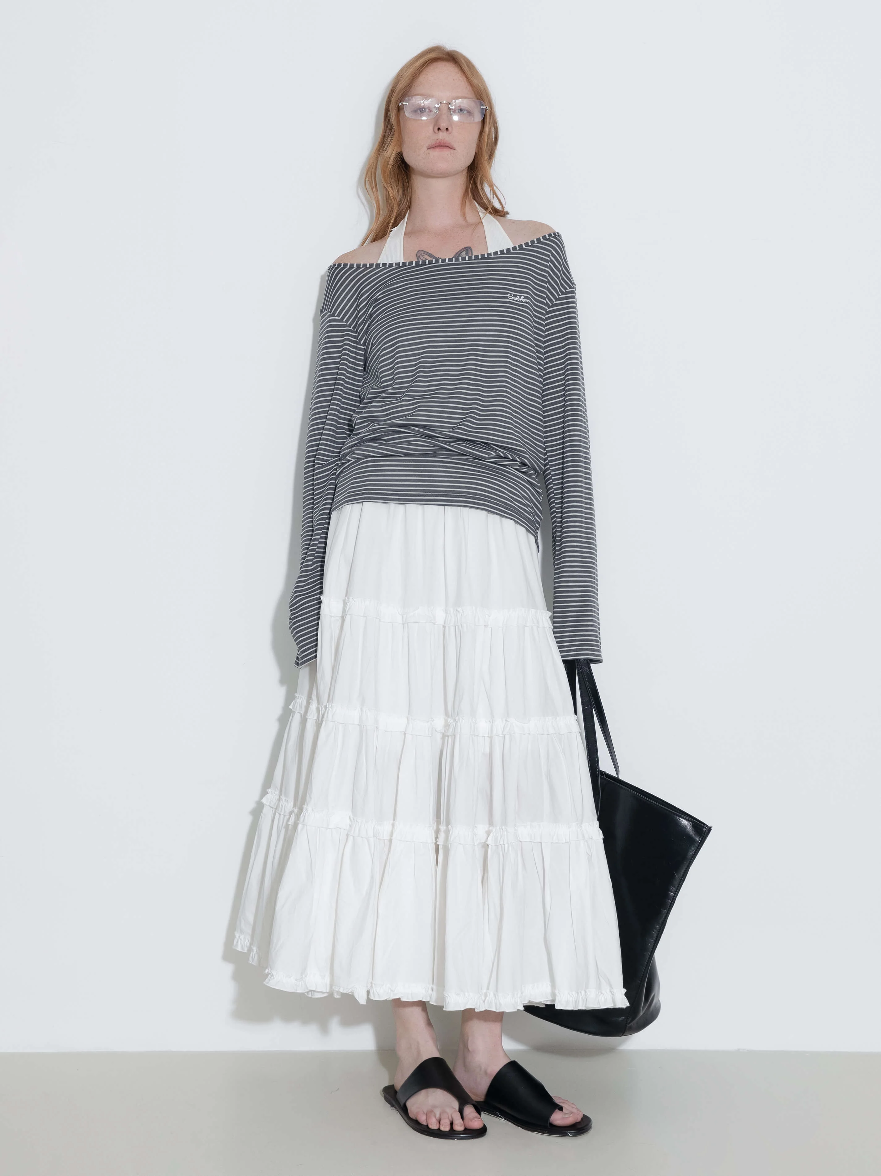 100% Cotton A-line Ruffled White Cake skirt - Image 5