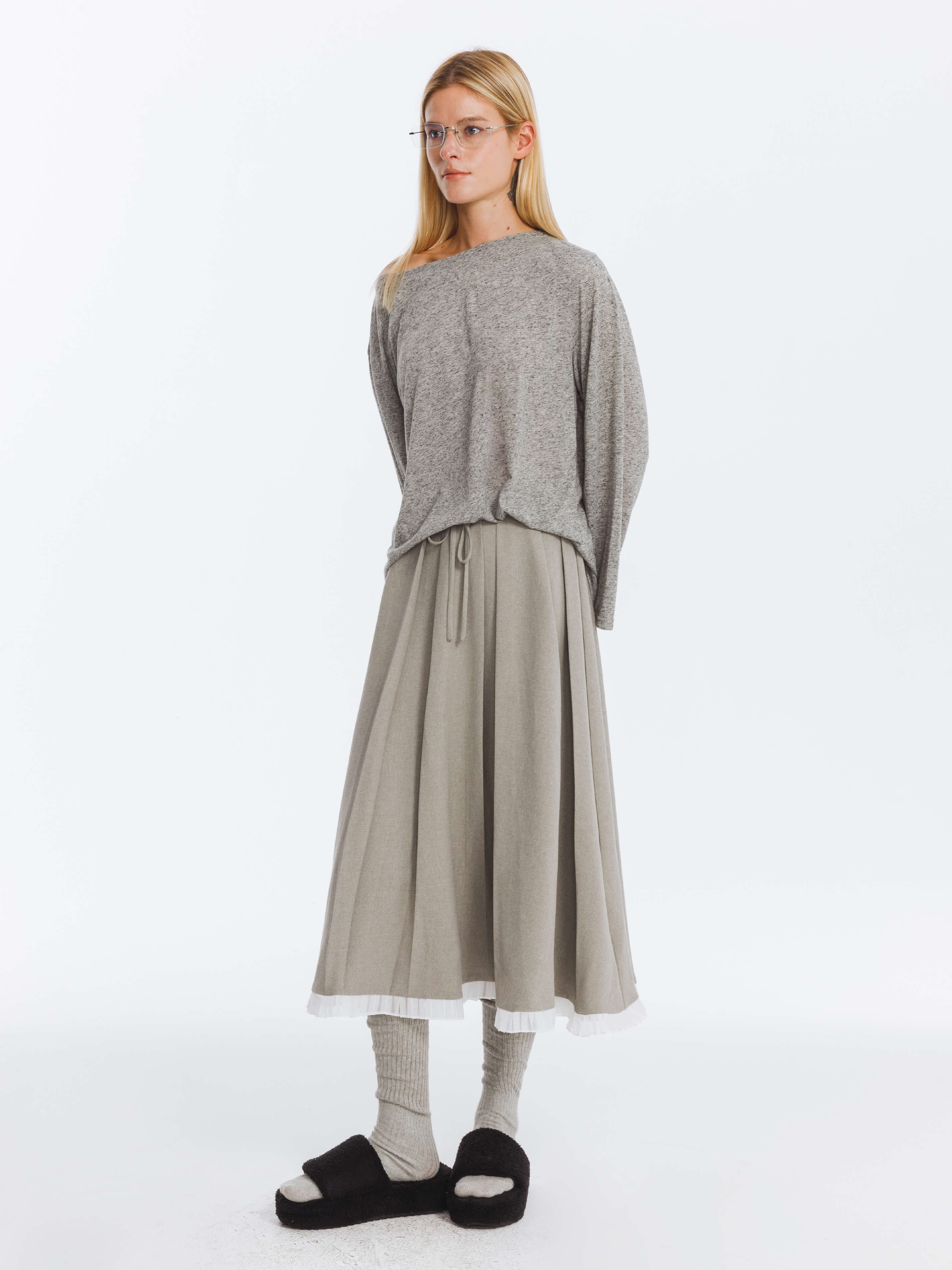A-line Pleated Skirt with Ruffles Hem - Image 8