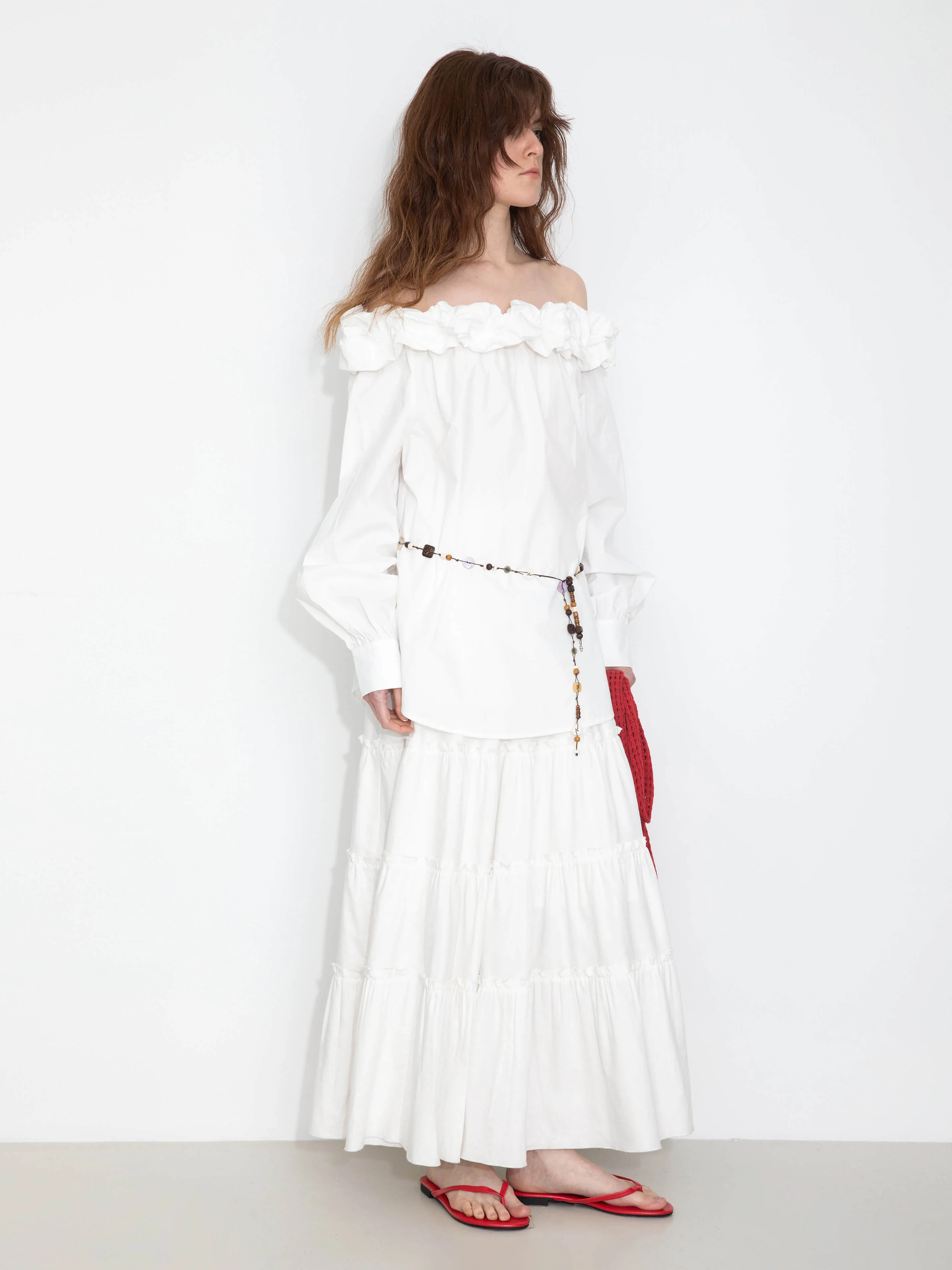 3D Ruffle Collar Long Sleeve Cotton Blouse - Image 5