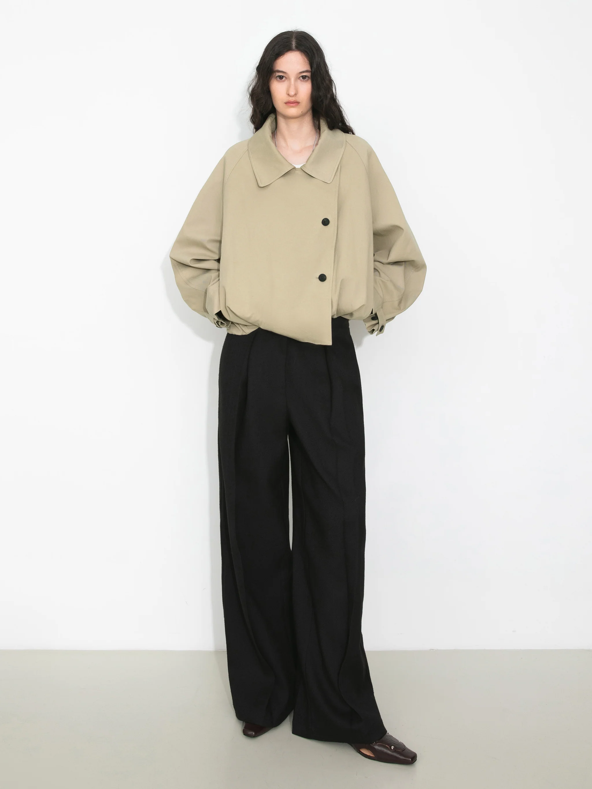Cropped Drawstring Trench Coat - Image 2