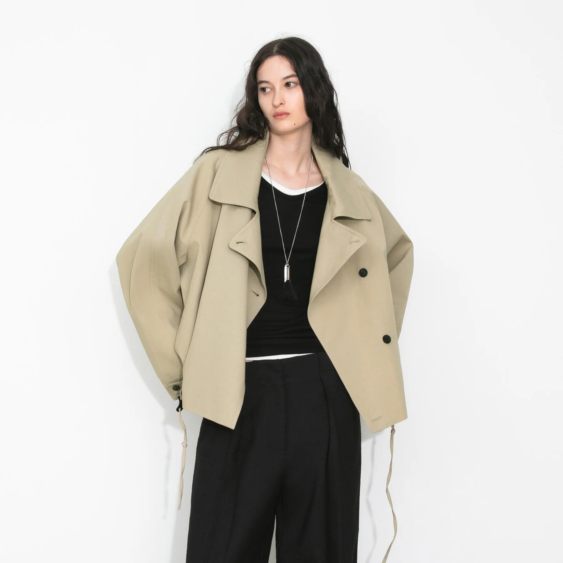 Cropped Drawstring Trench Coat - Image 3