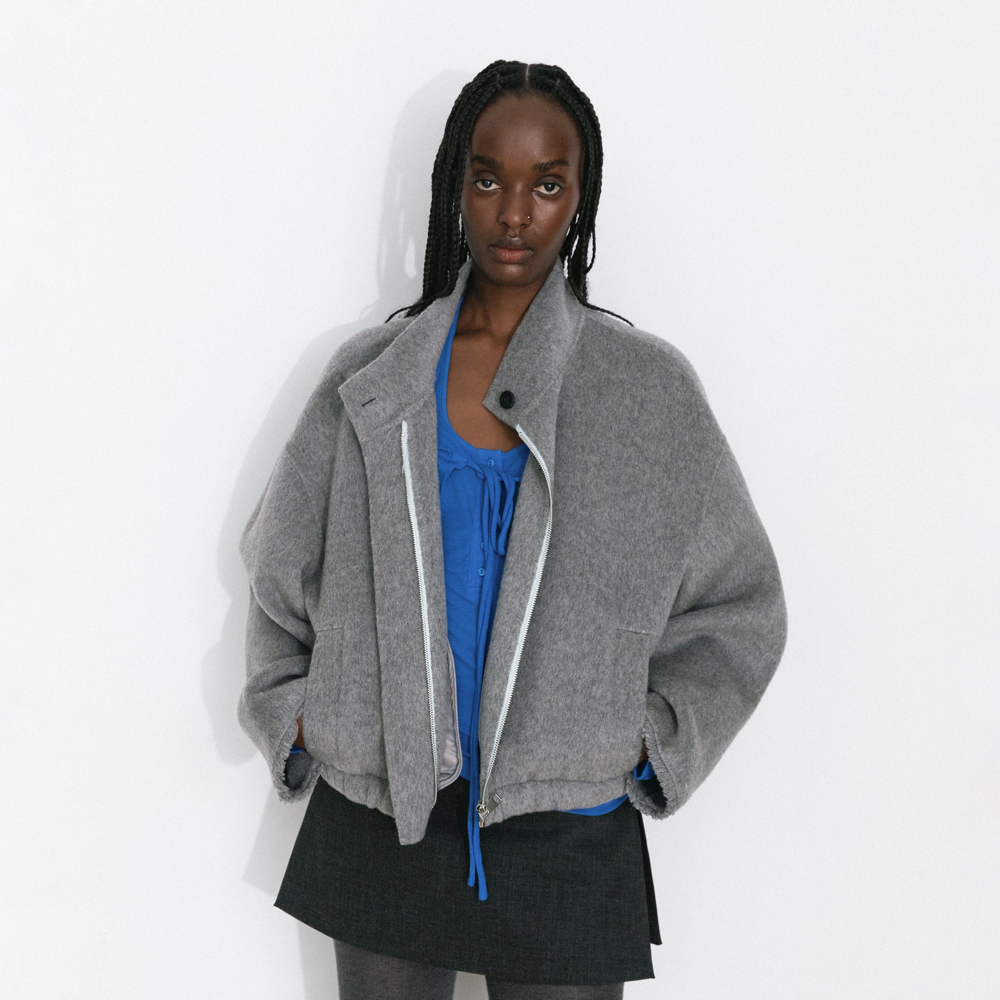 Cocoon Zip-Up Jacket with Raw Edge Cuffs - Image 3