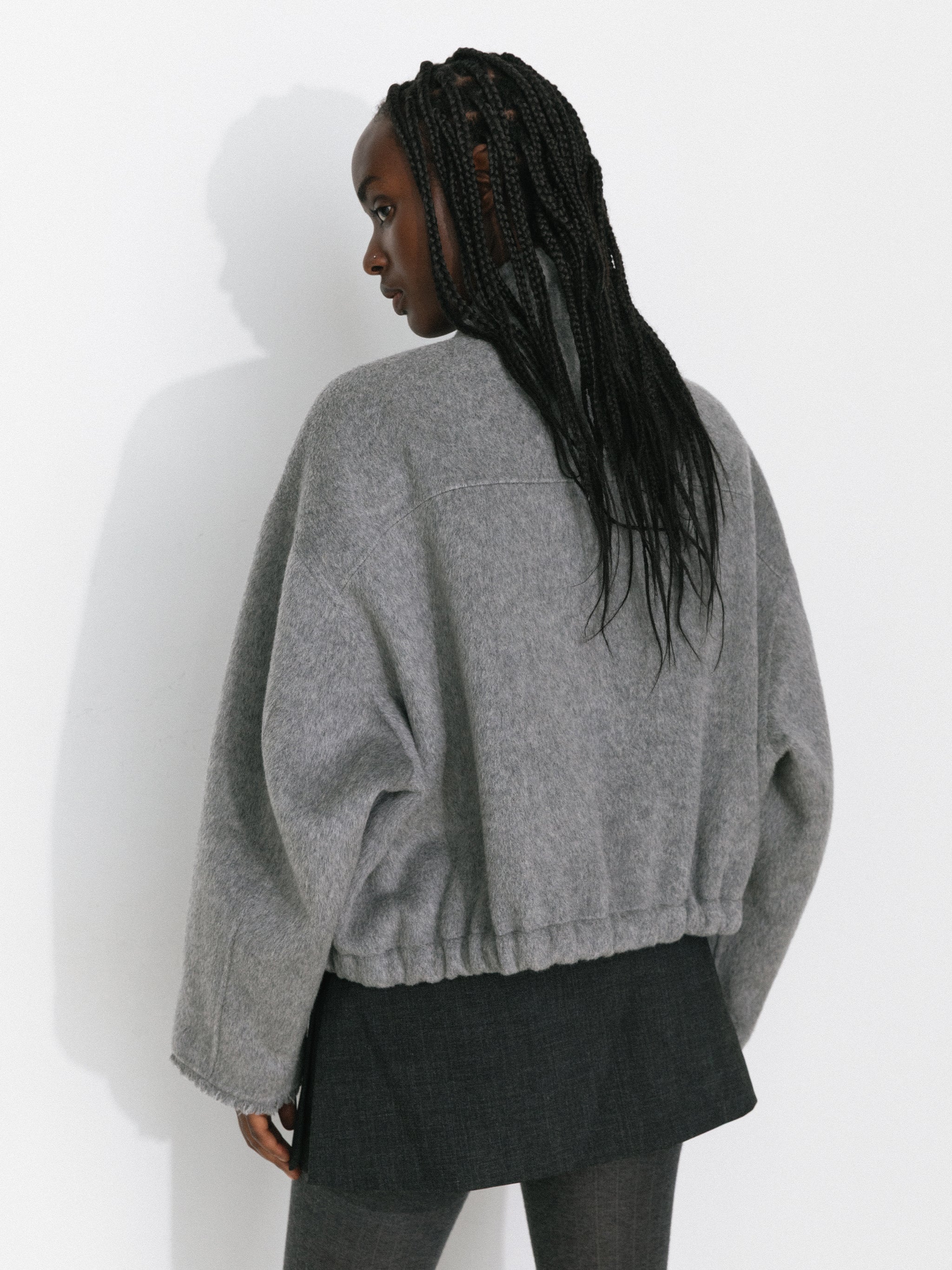 Cocoon Zip-Up Jacket with Raw Edge Cuffs - Image 6