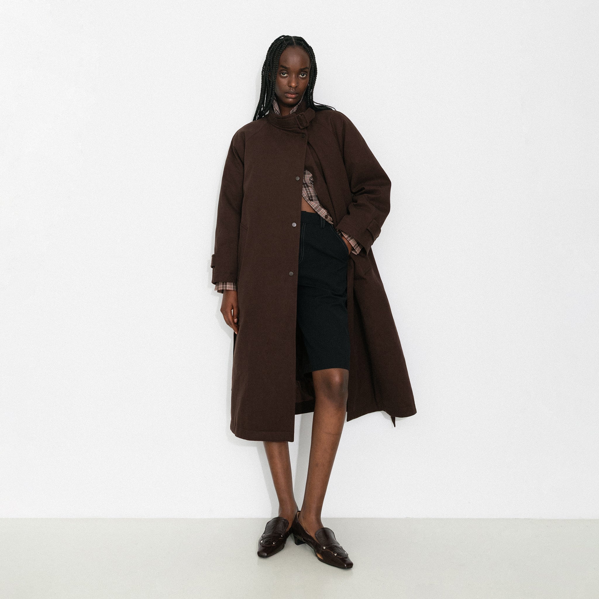 Convertible Collar Long Down Trench Coat - Image 3
