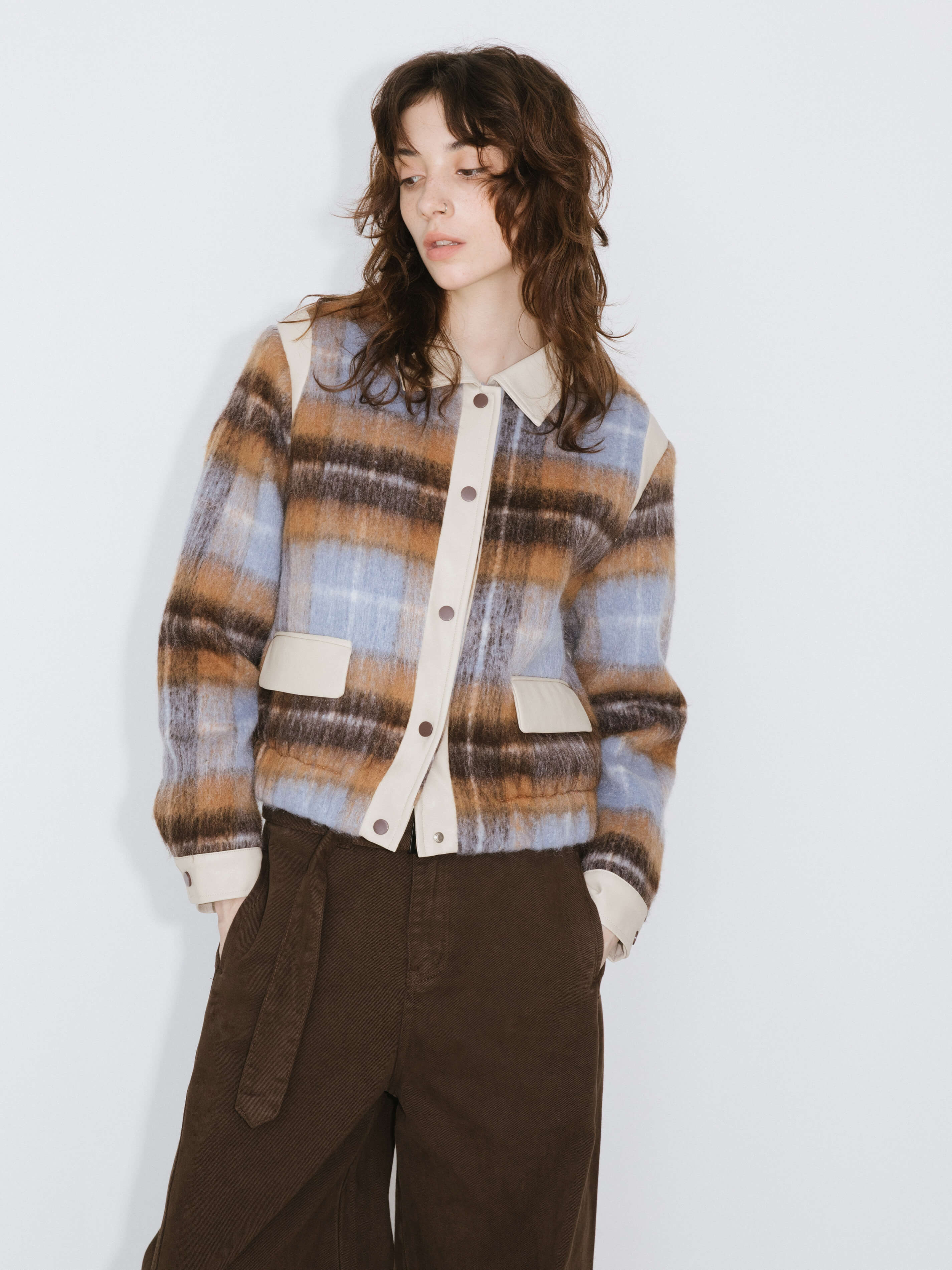 Wool Tartan and Faux Leather Jacket - Image 4