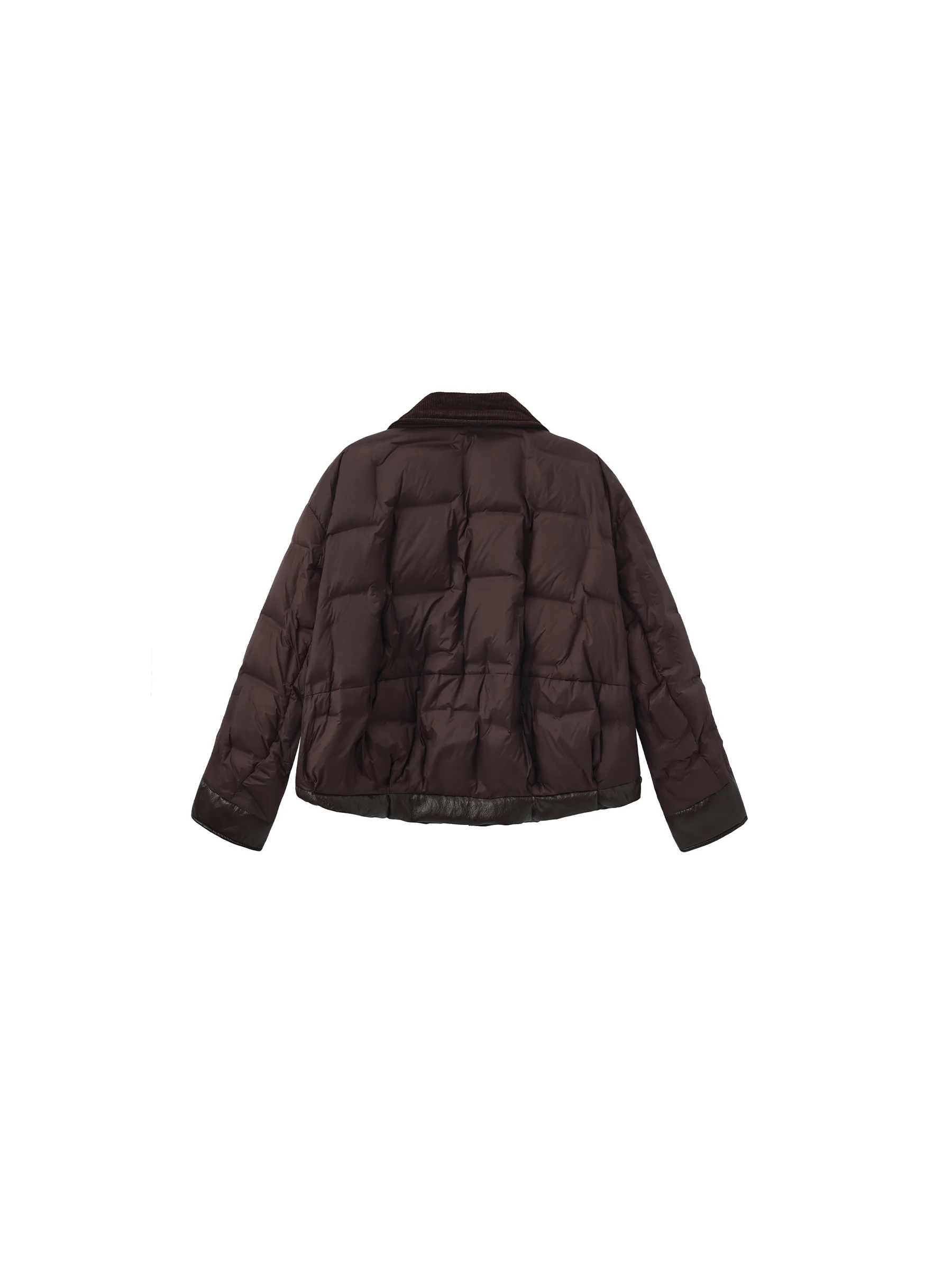 Corduroy Collar Convertible Leather Down Jacket - Image 10