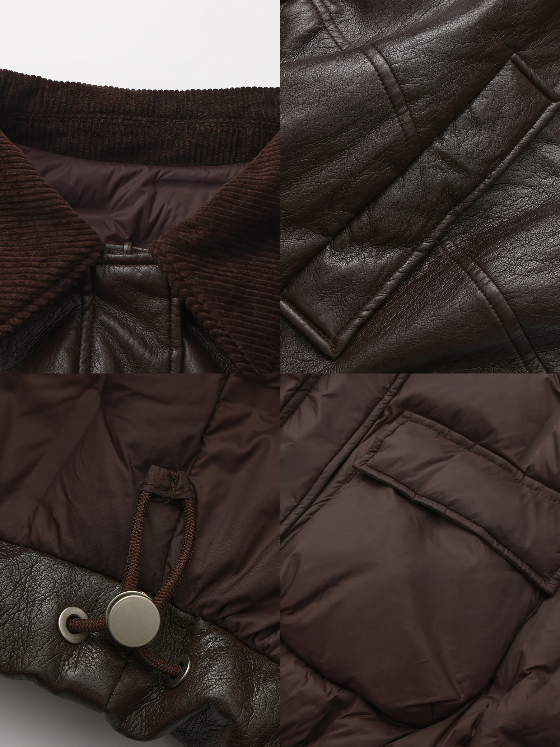 Corduroy Collar Convertible Leather Down Jacket - Image 11