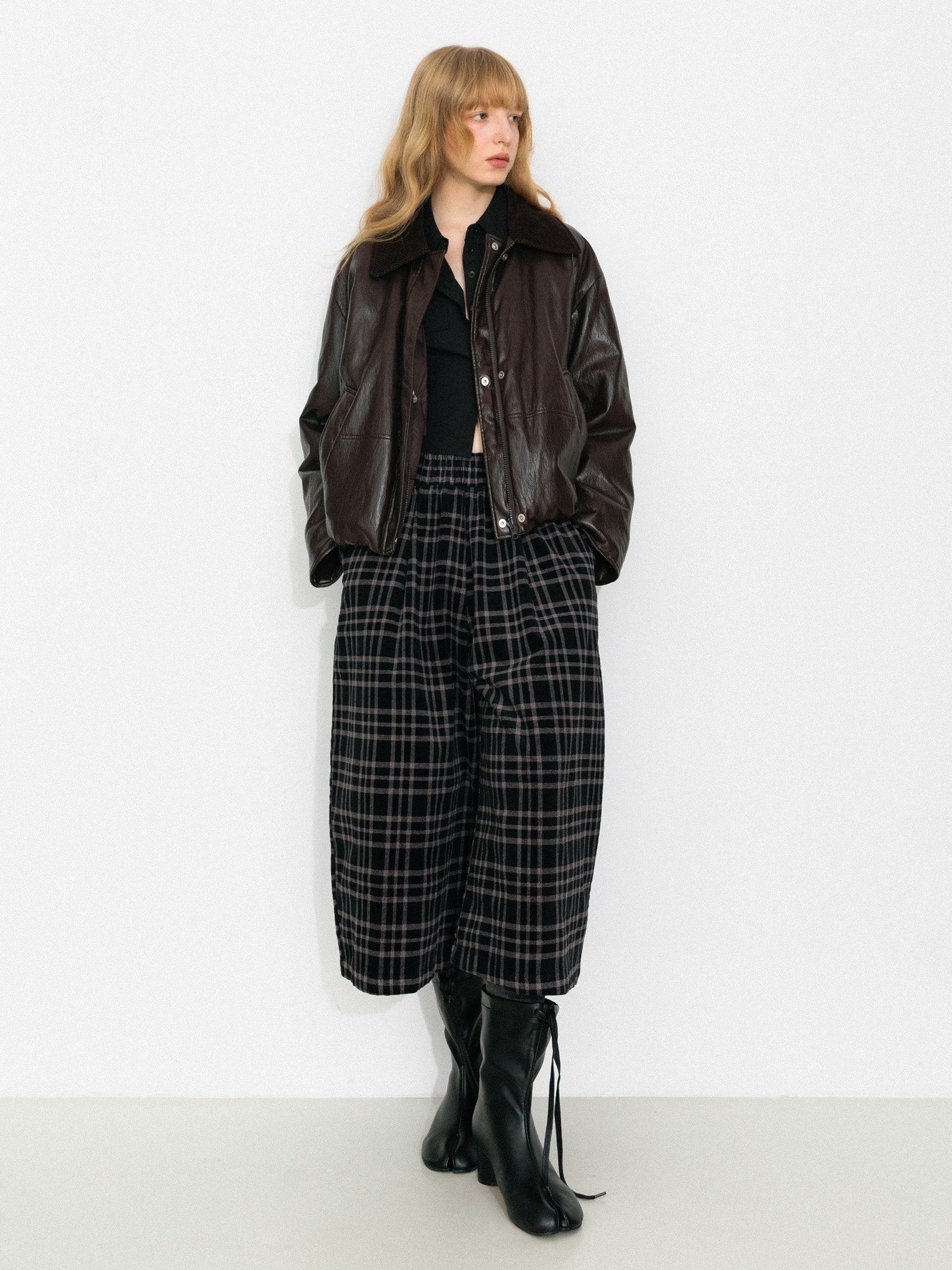 Corduroy Collar Convertible Leather Down Jacket - Image 5