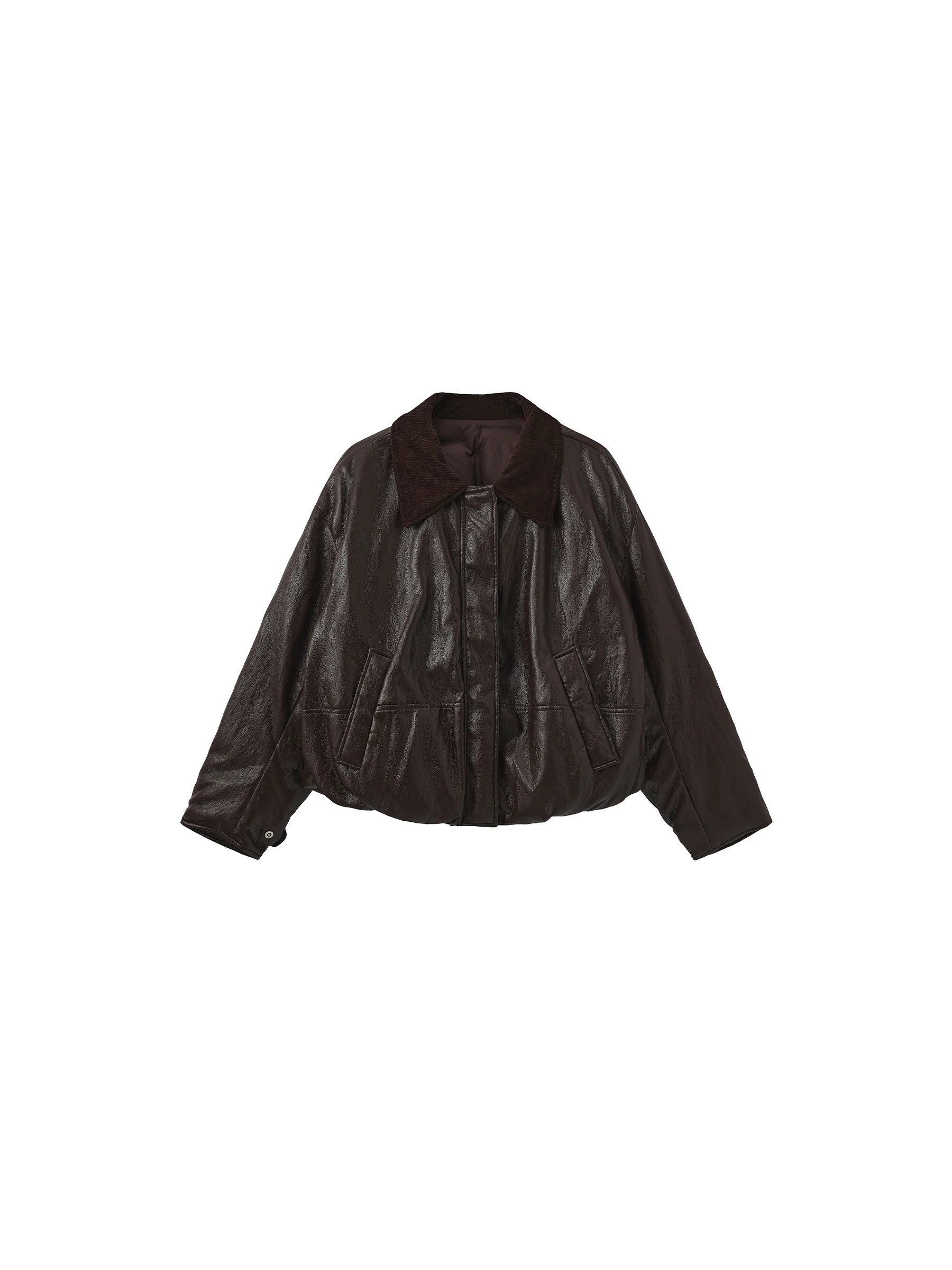Corduroy Collar Convertible Leather Down Jacket - Image 7