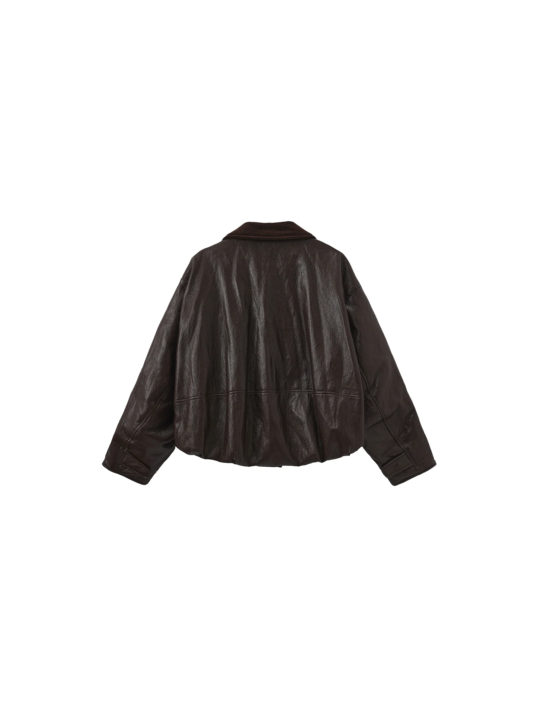 Corduroy Collar Convertible Leather Down Jacket - Image 8