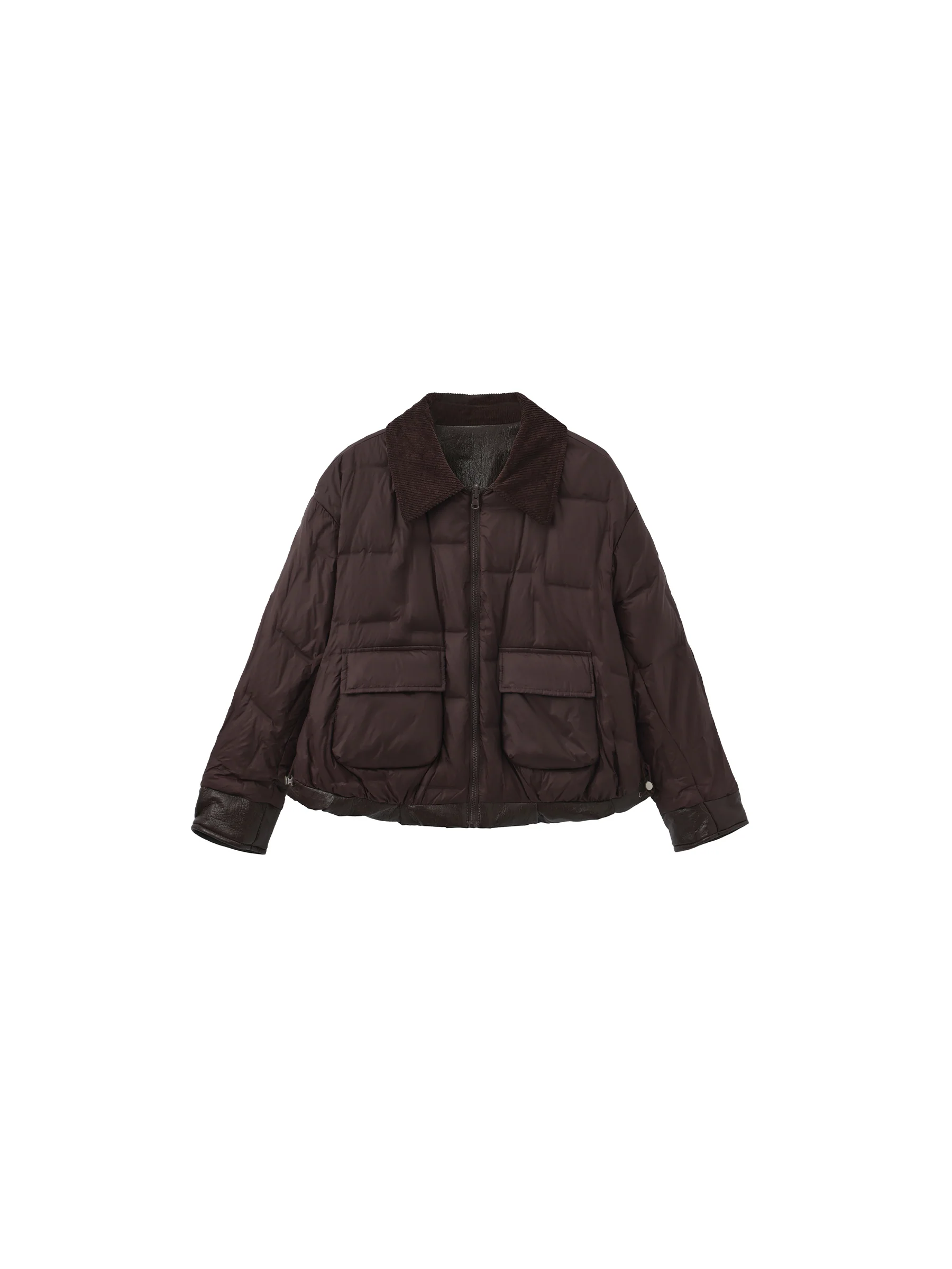Corduroy Collar Convertible Leather Down Jacket - Image 9
