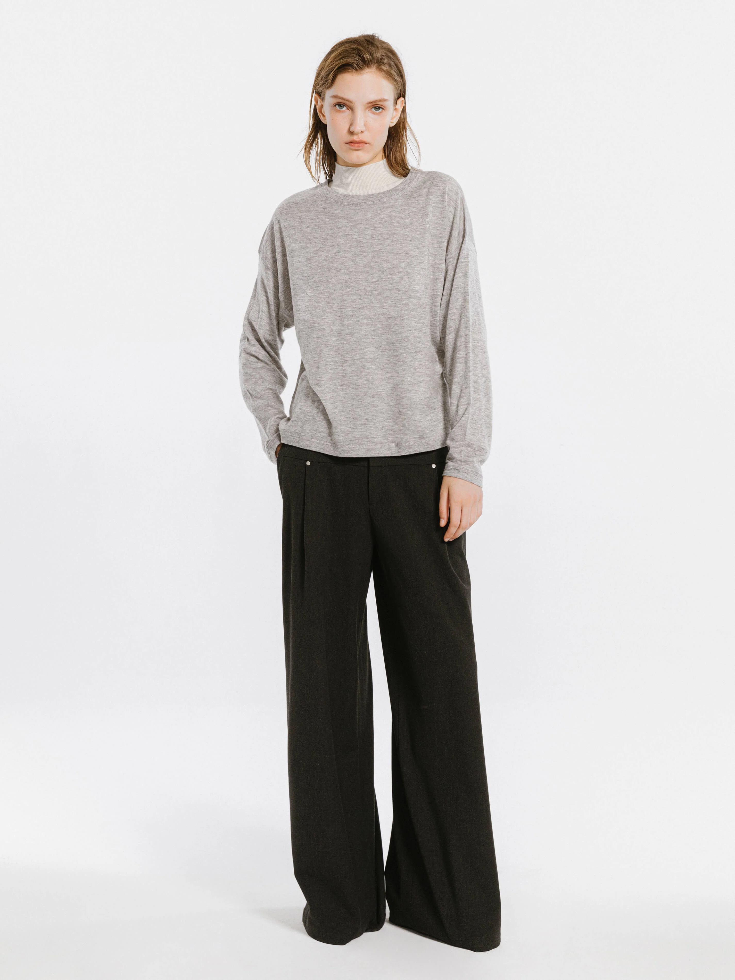 Crew Neck Long Sleeve Top with Wool Blend - Image 4