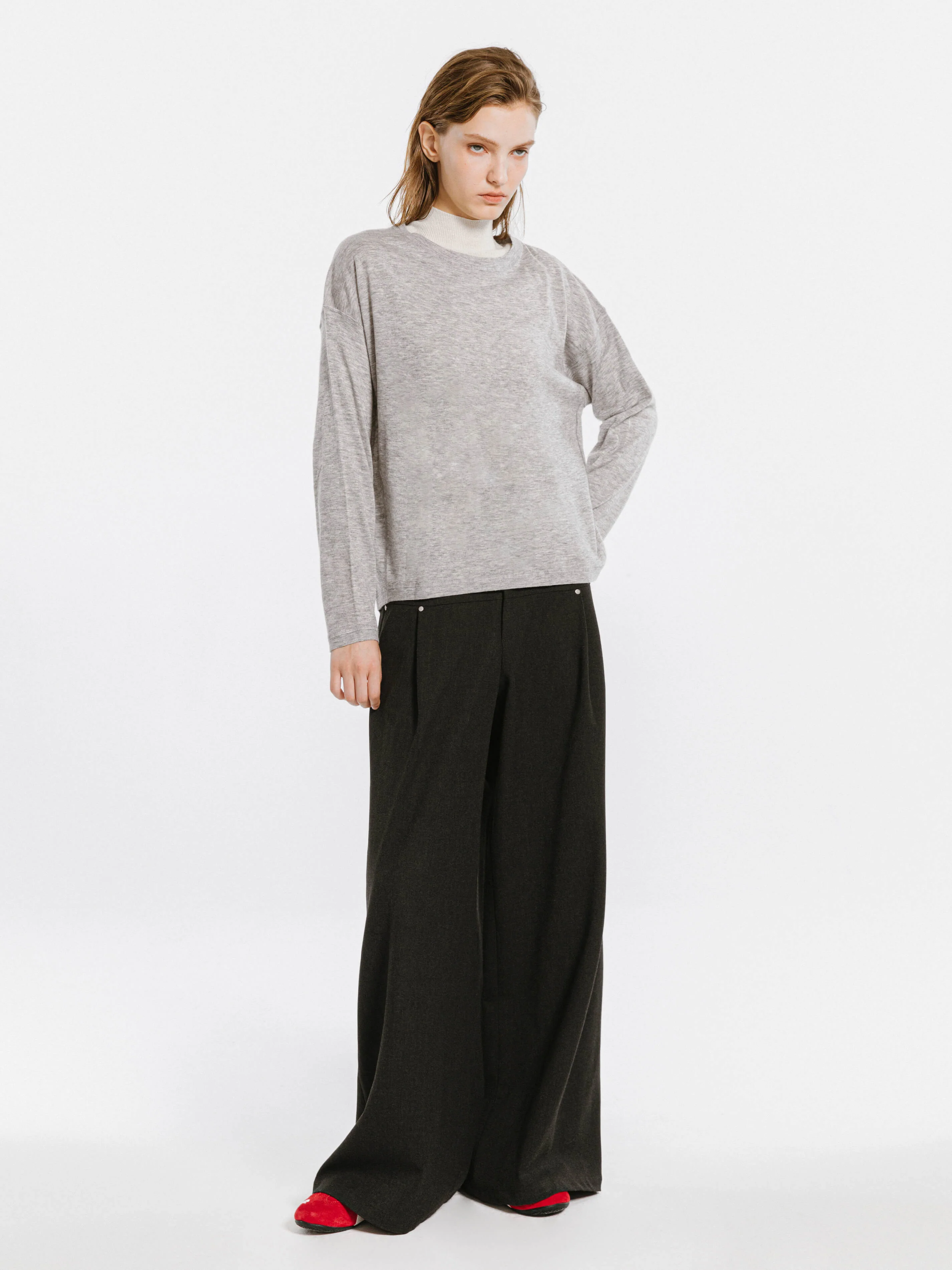Crew Neck Long Sleeve Top with Wool Blend - Image 5