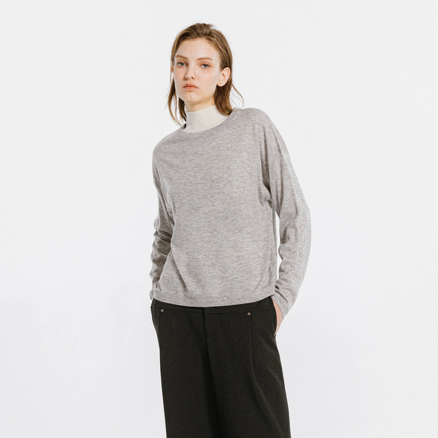 Crew Neck Long Sleeve Top with Wool Blend - Image 6