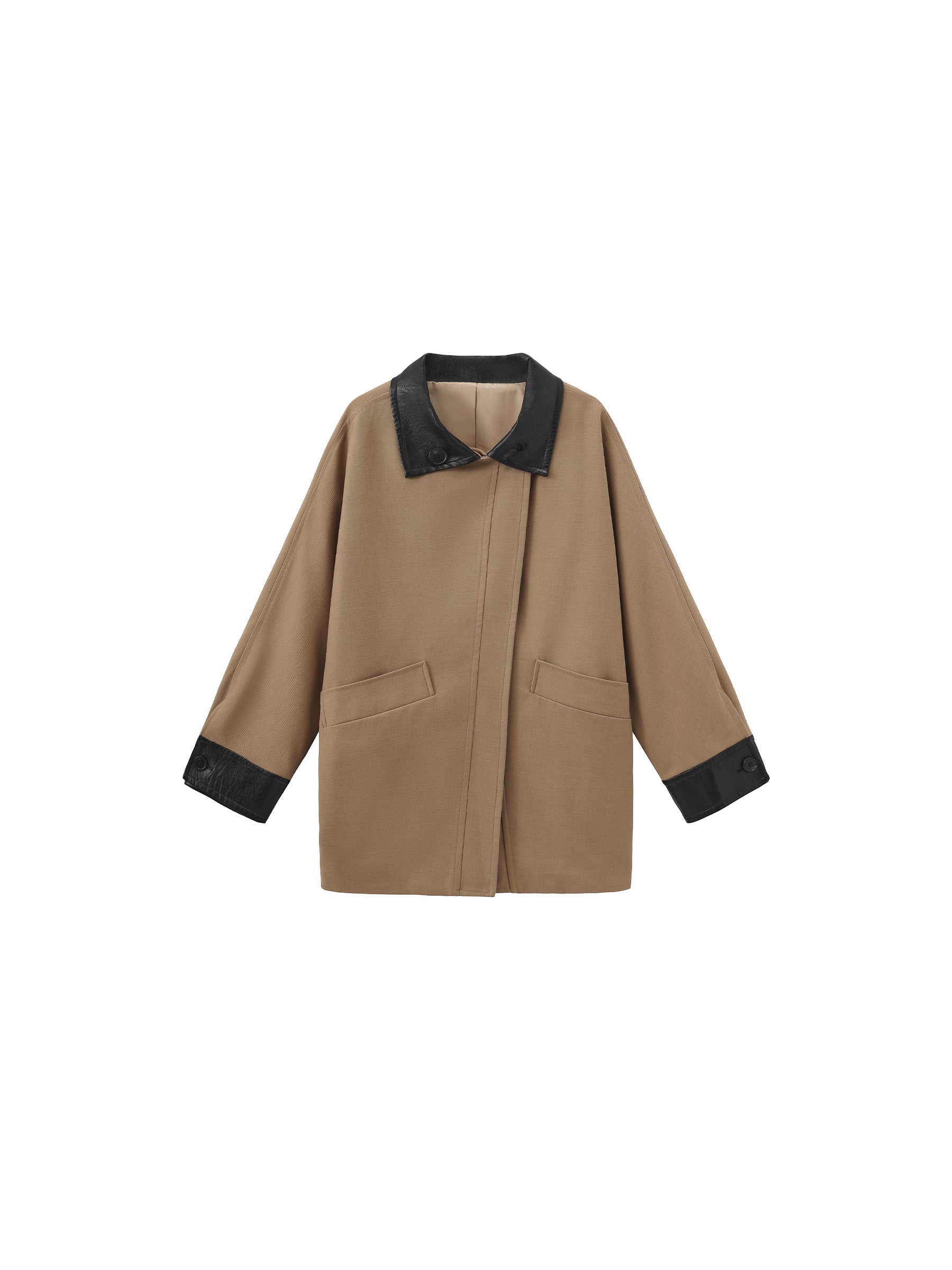 Cropped Contrast-Trim Oversized Trench Jacket - Image 7