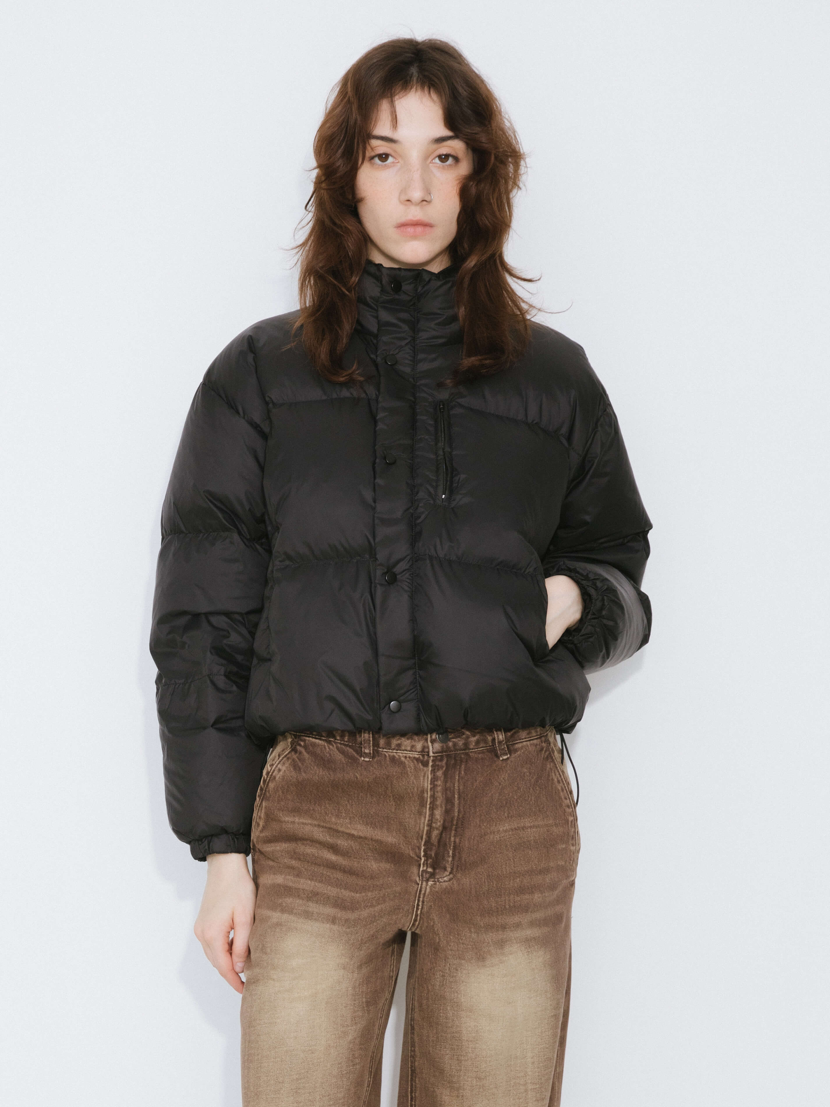 Cropped High Neck Down Coat - Image 19
