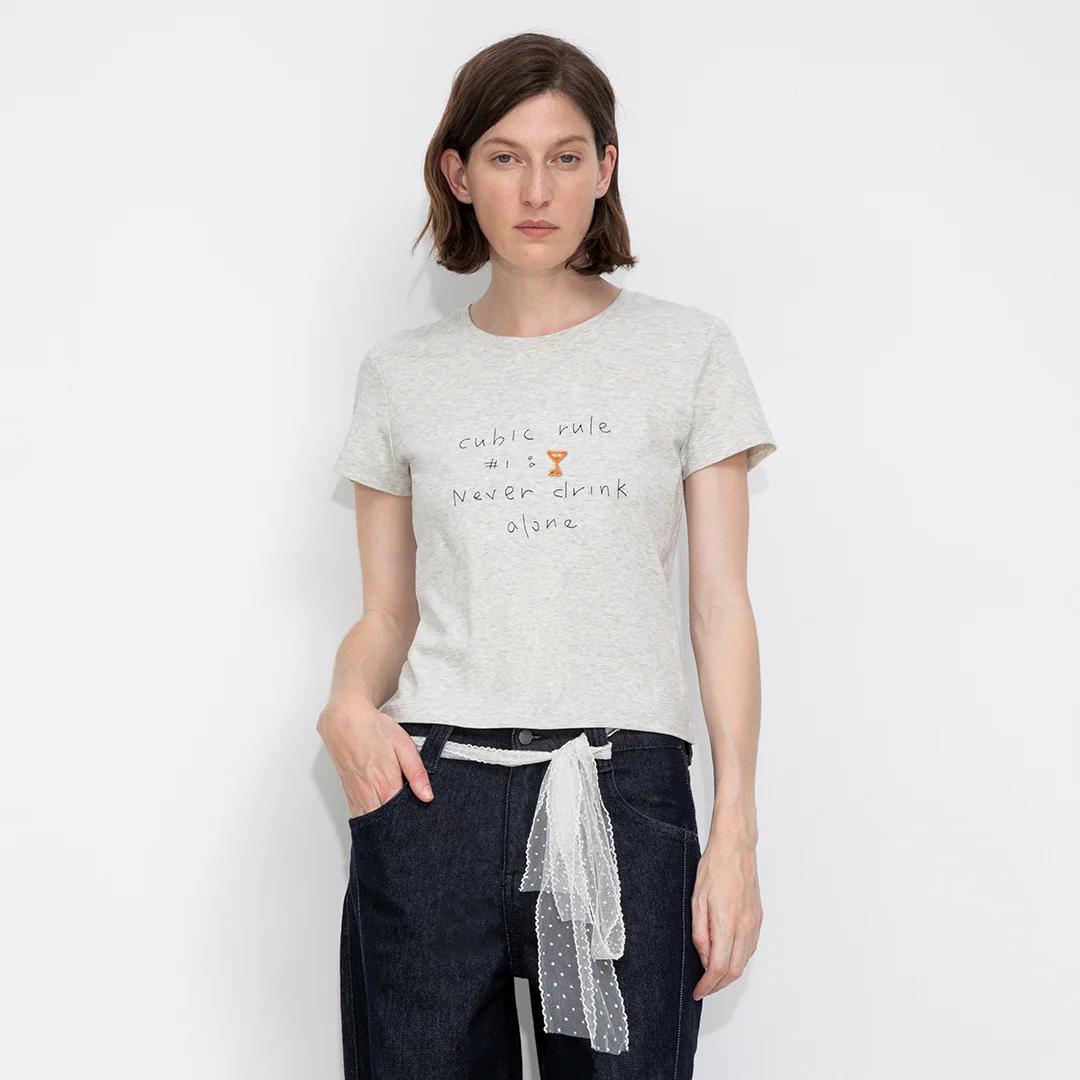 Cropped Letter Embroidered T-shirt - Image 14