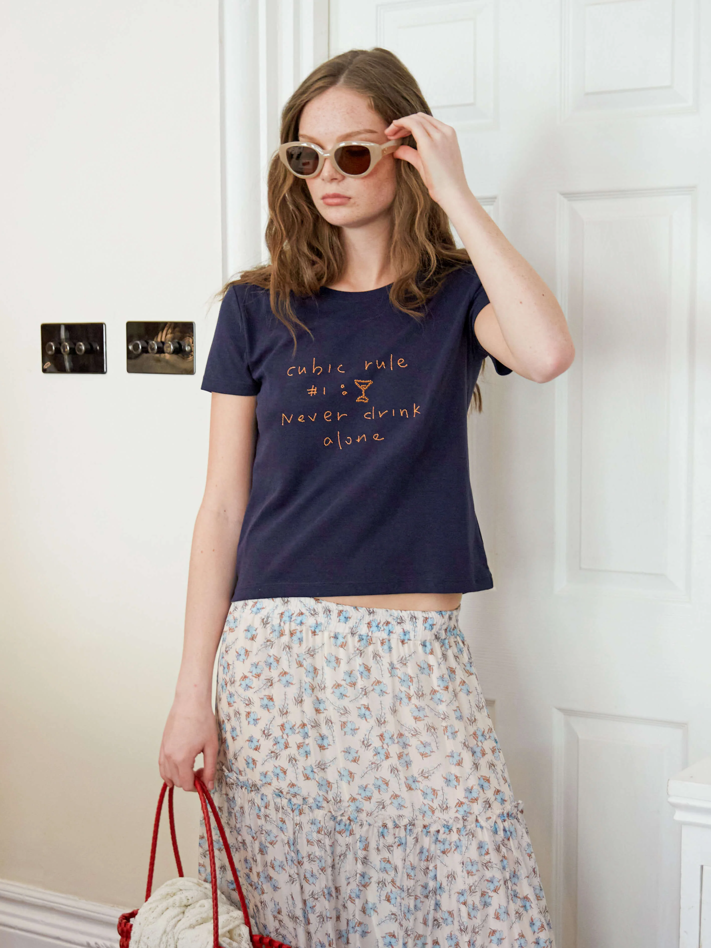 Cropped Letter Embroidered T-shirt - Image 4