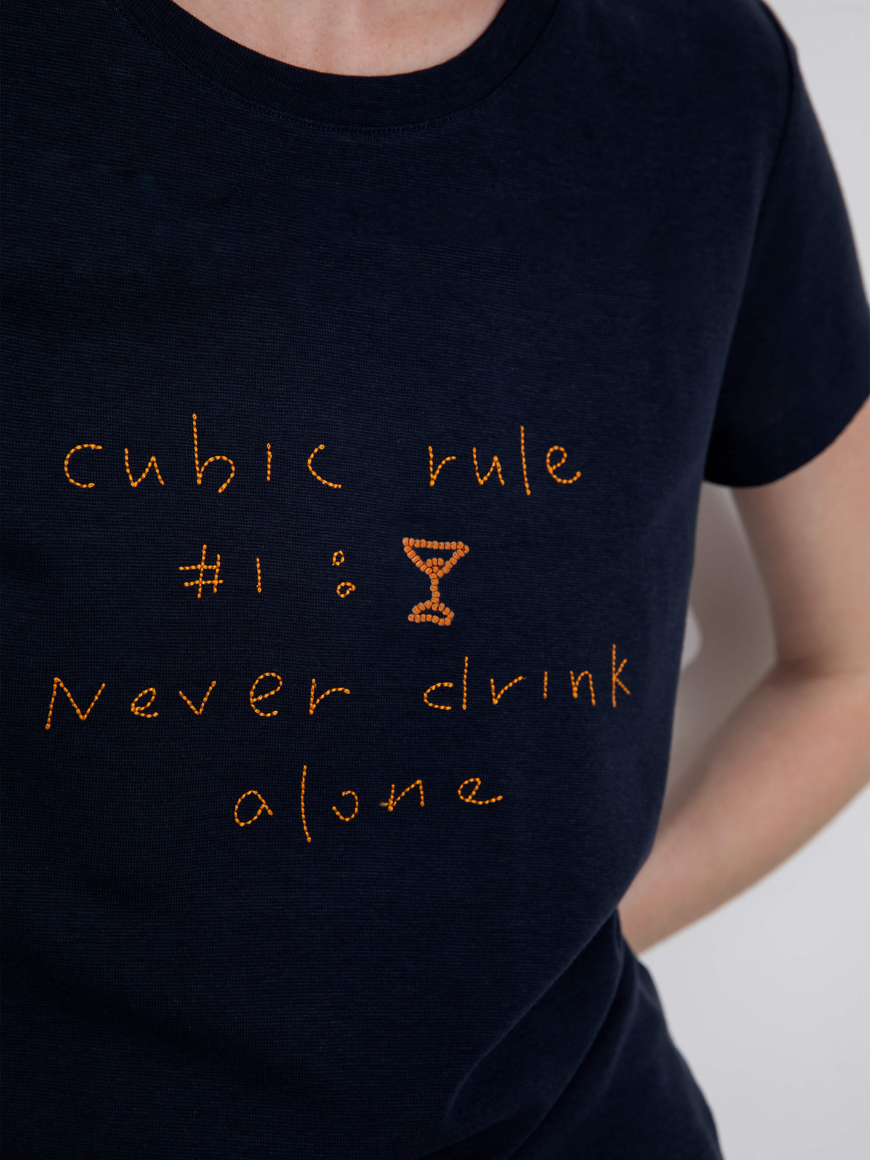 Cropped Letter Embroidered T-shirt - Image 7