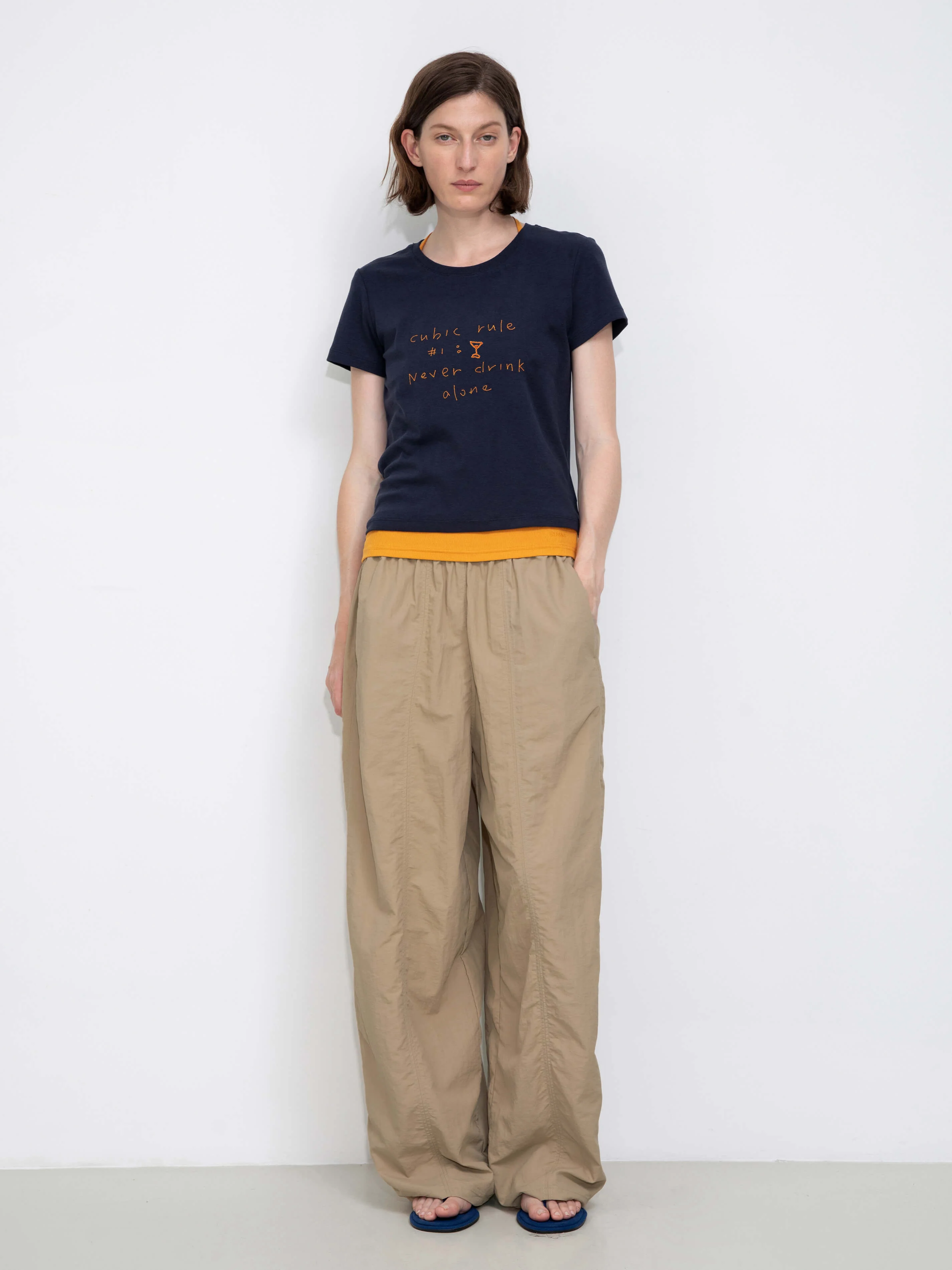 Cropped Letter Embroidered T-shirt - Image 8