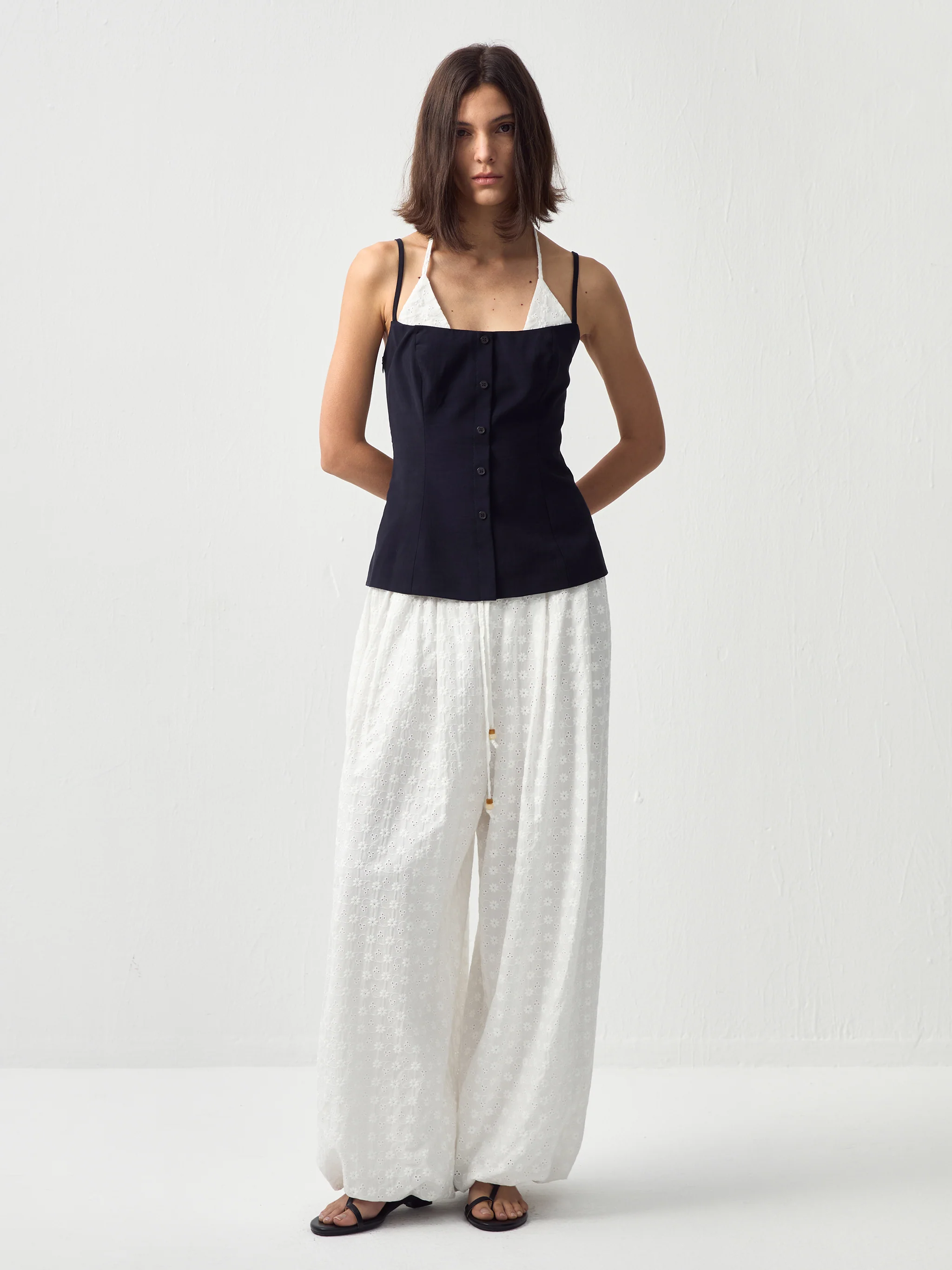 CUBIC Contrast Panel Deep V Knit Top