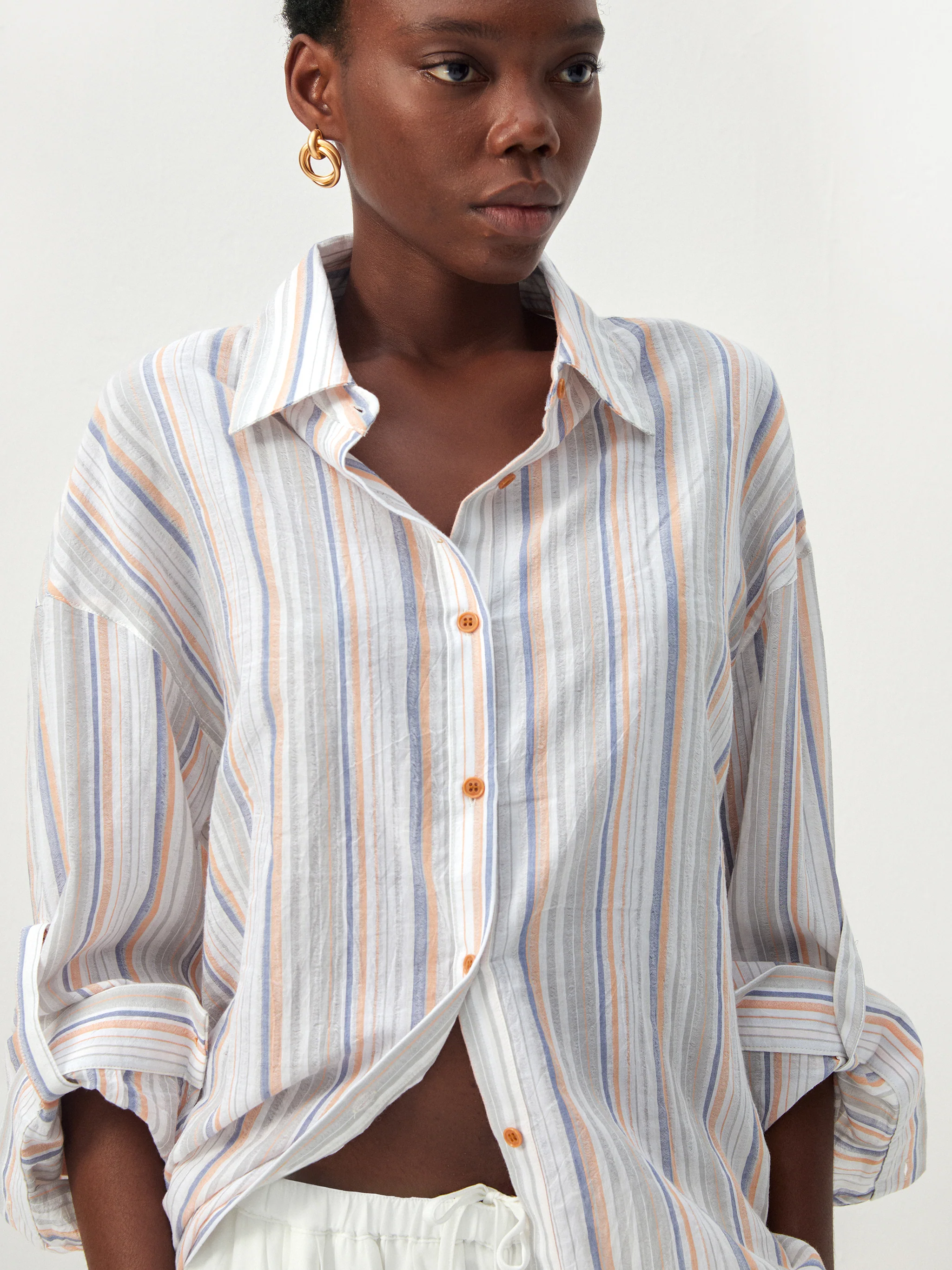 CUBIC Cotton-Blend Striped Oversized Shirt - Image 10