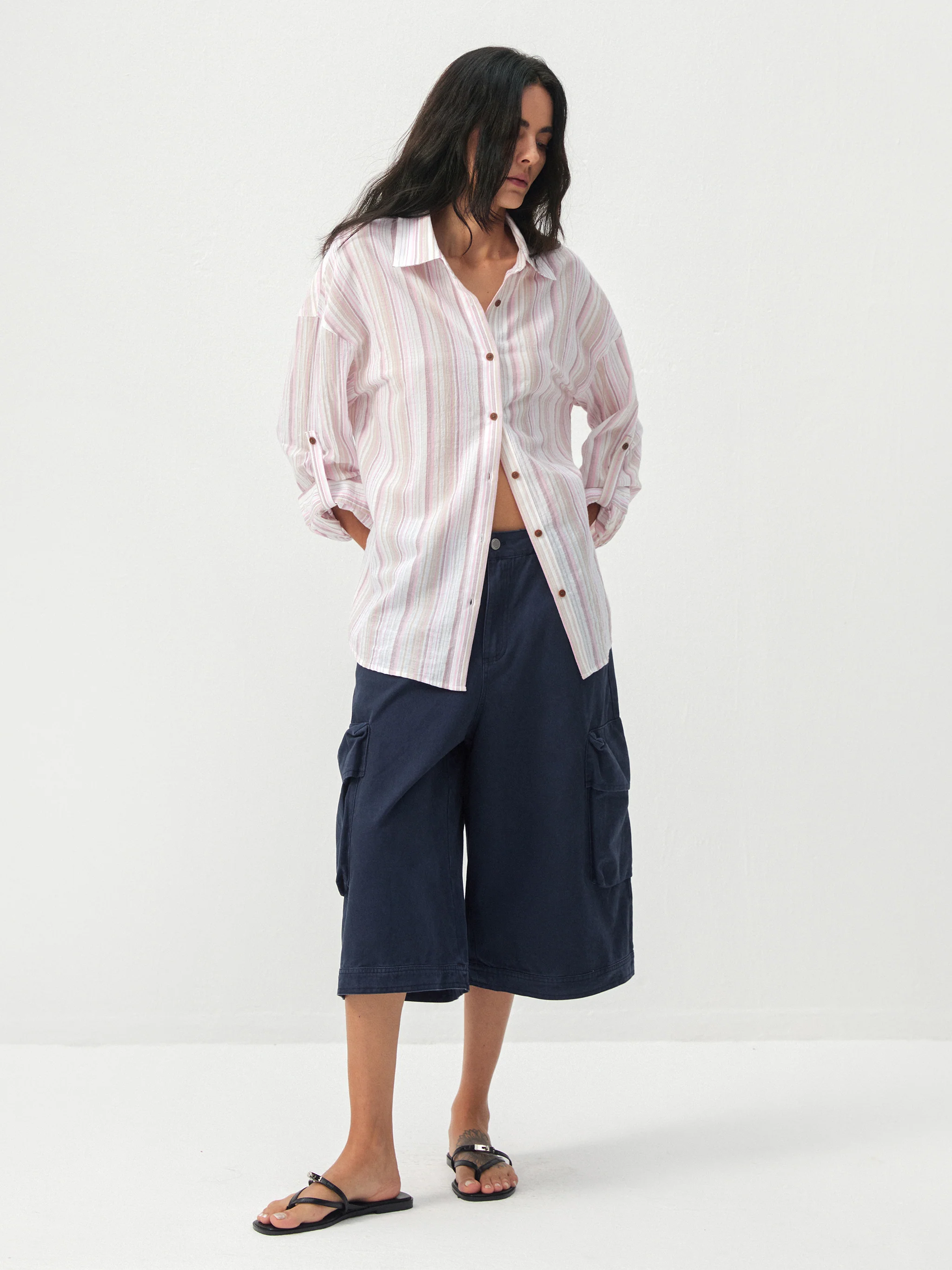 CUBIC Cotton-Blend Striped Oversized Shirt - Image 2
